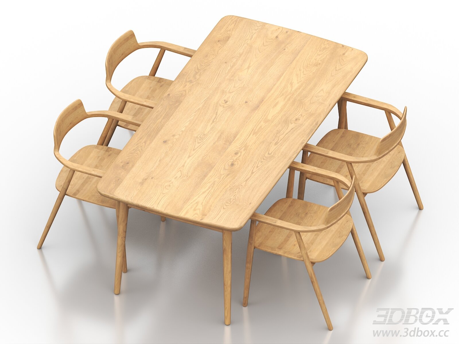 Modern Wooden Dining Table and Chairs 3D model - thumbnail 1