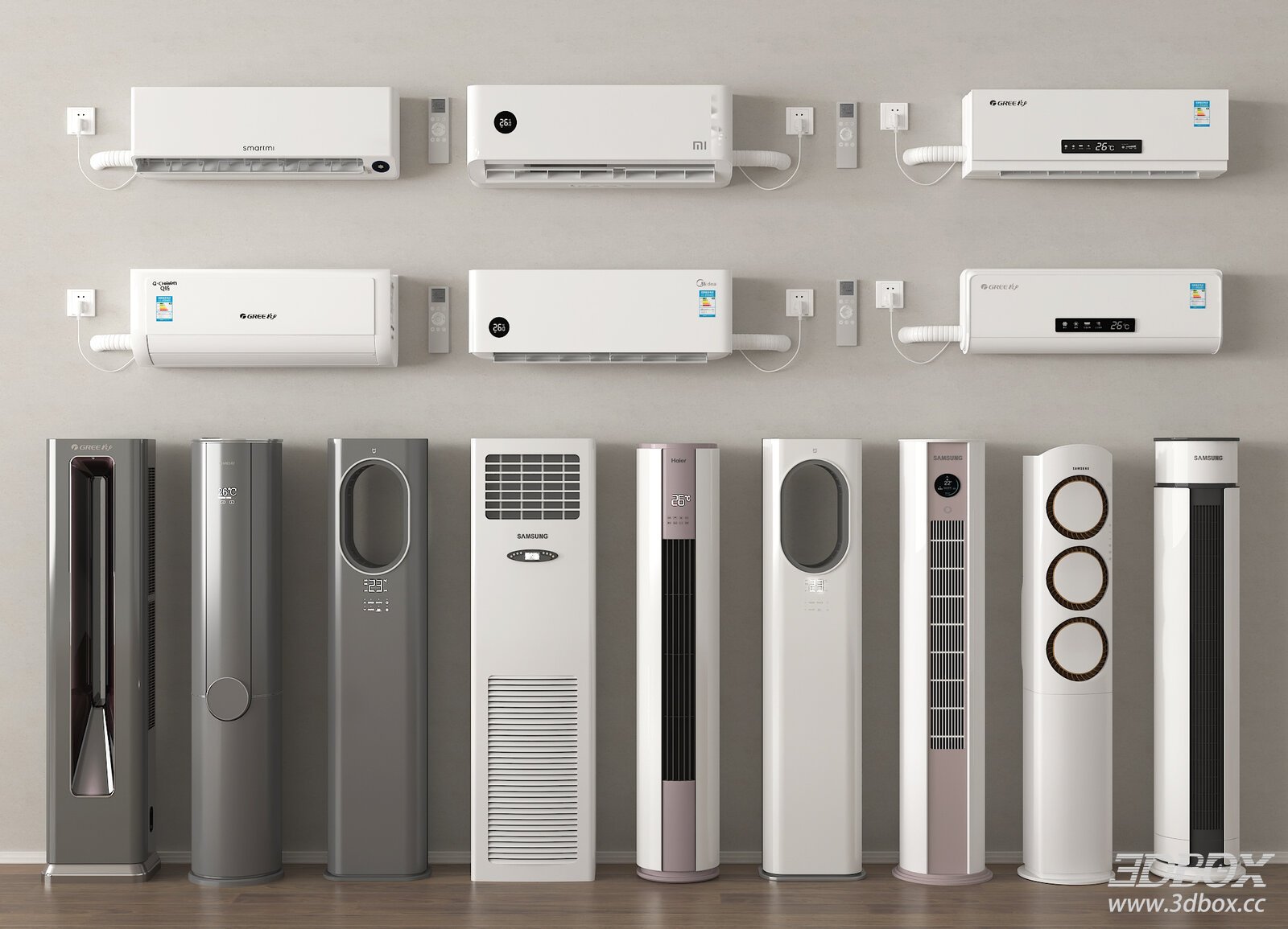 Modern Household Air Conditioner Models 3D model - front view