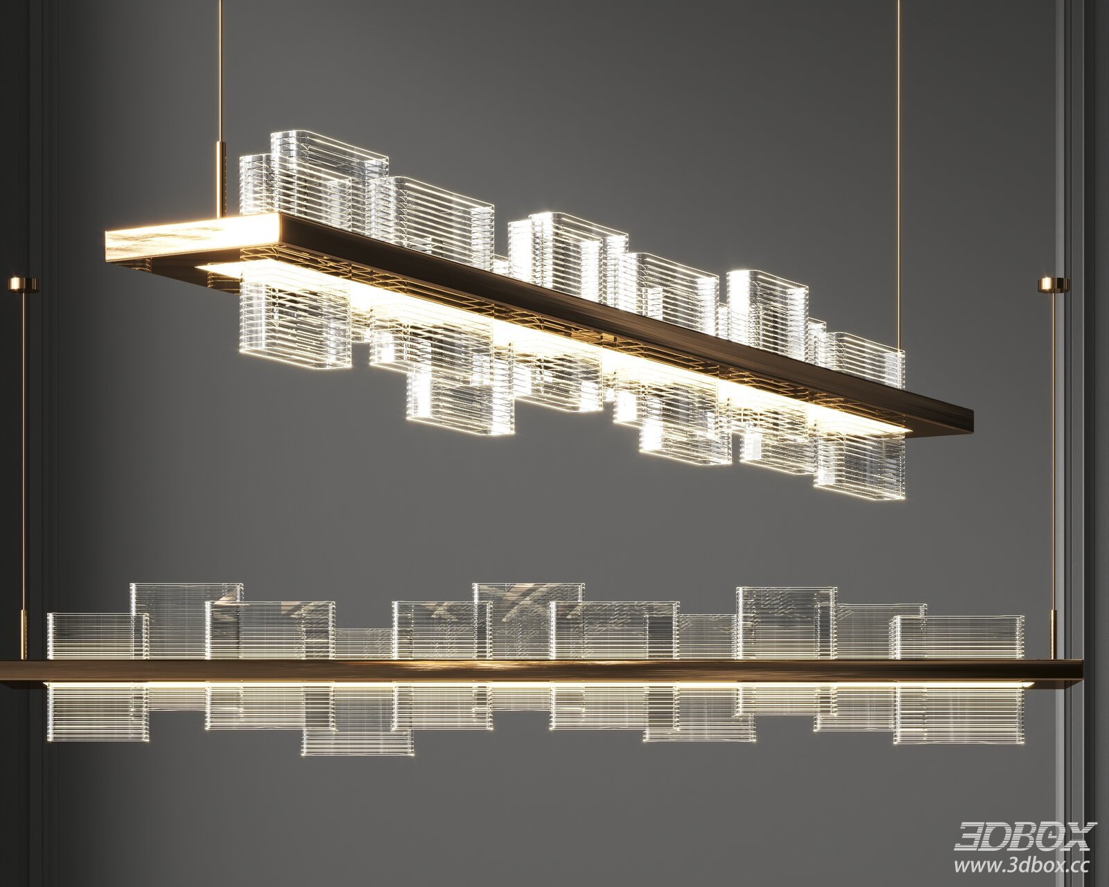 Modern Glass and Metal Ceiling Lamp 3D model - front view