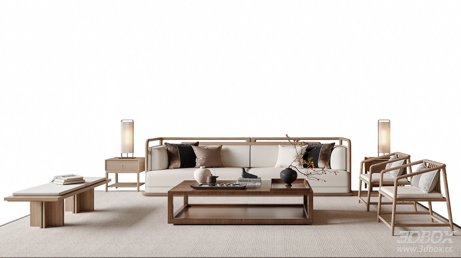 Modern Living Room Furniture Set 3D model - front view