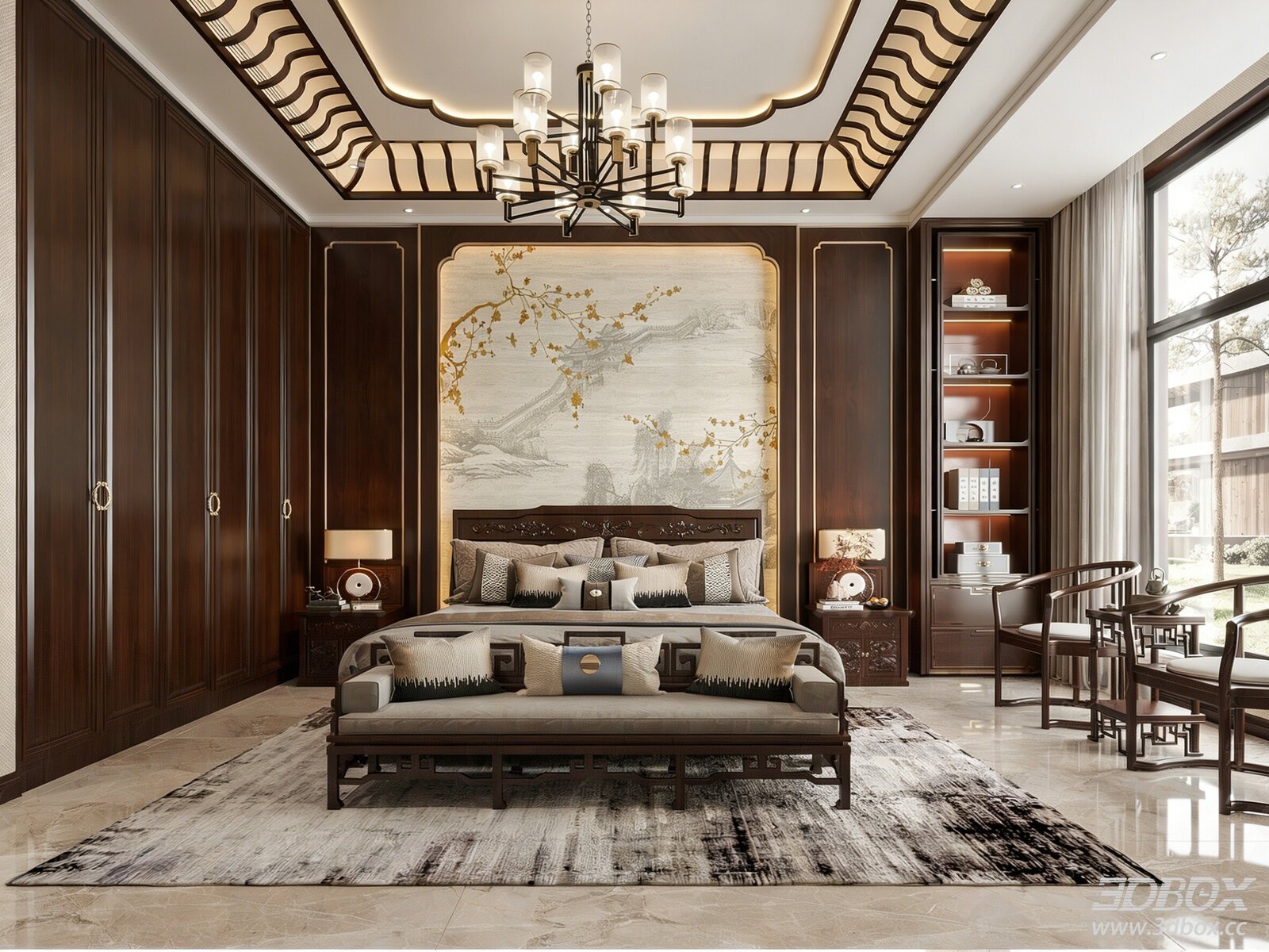 Modern Bedroom Interior 3D model - front view