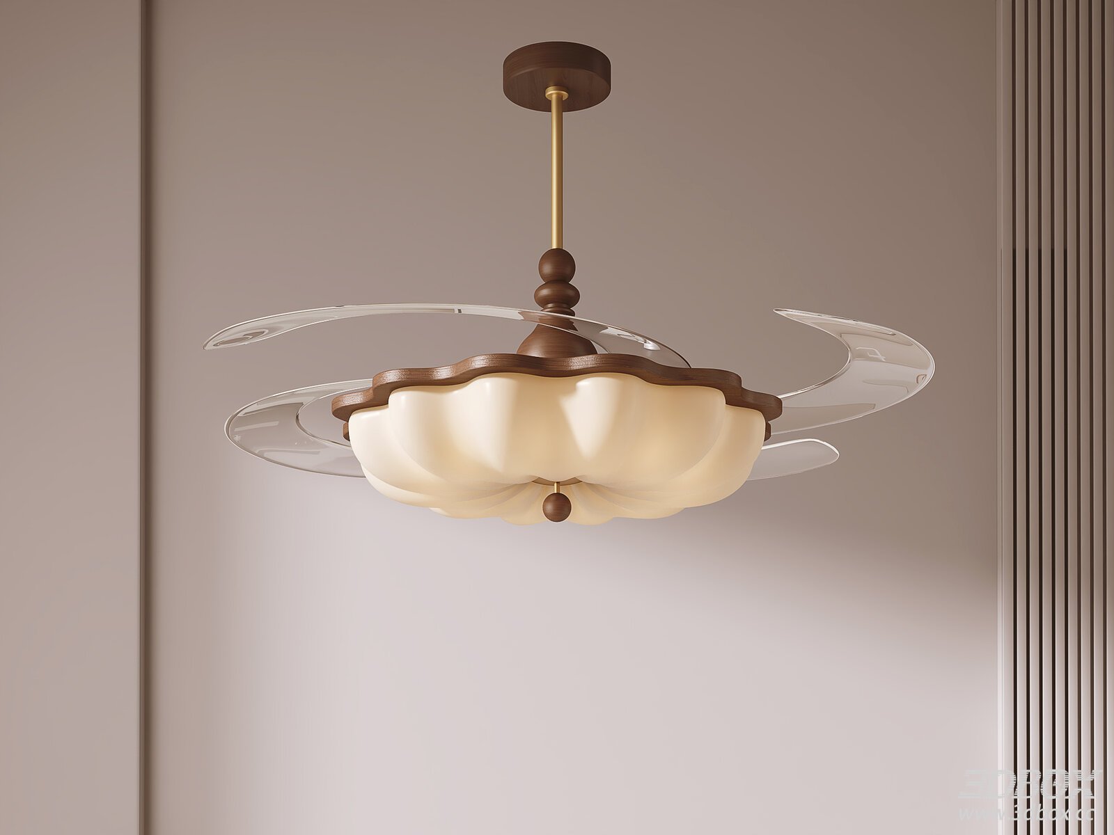 Modern Ceiling Lamp with Glass and Metal 3D model - front view