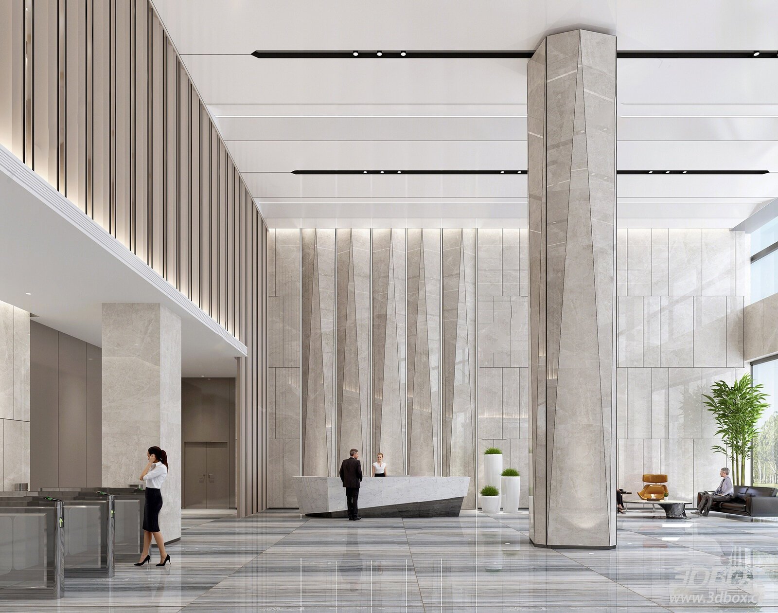 Modern Reception - Lobby Interior Model 3D model - front view