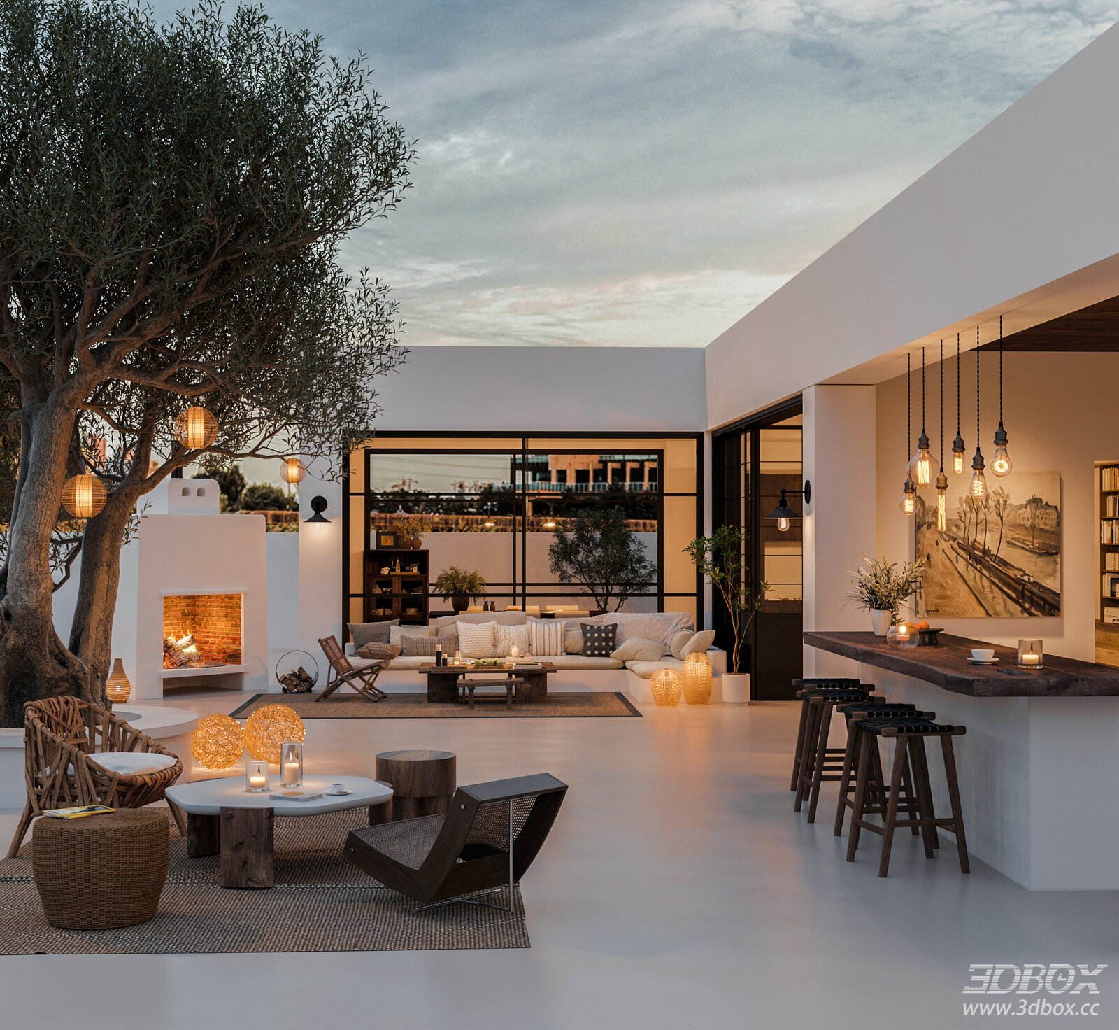 Modern Exterior Living Space with Furniture 3D model - front view