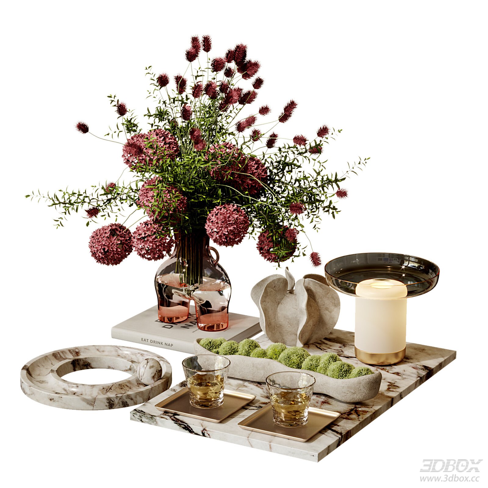 Decorative Set with Vase and Plants 3D model - front view
