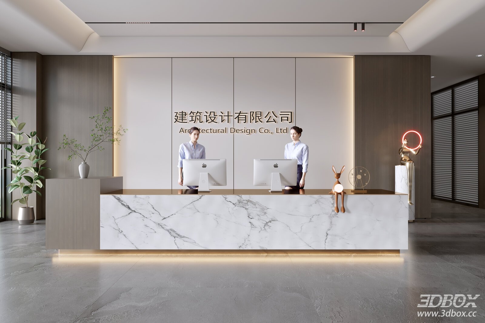 Modern Reception - Lobby Interior Model 3D model - thumbnail 1