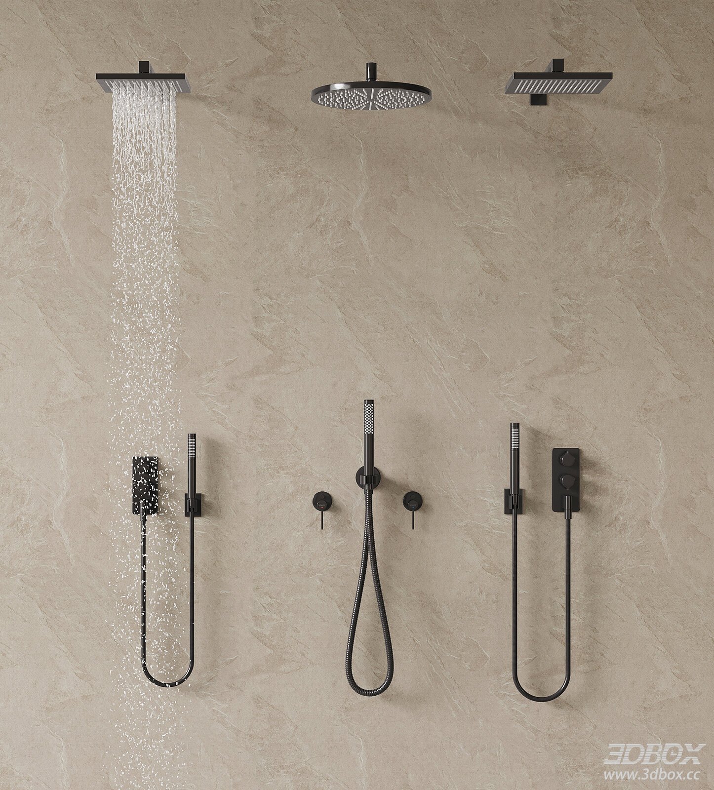 Modern Bathroom Shower Faucet Set 3D model - front view