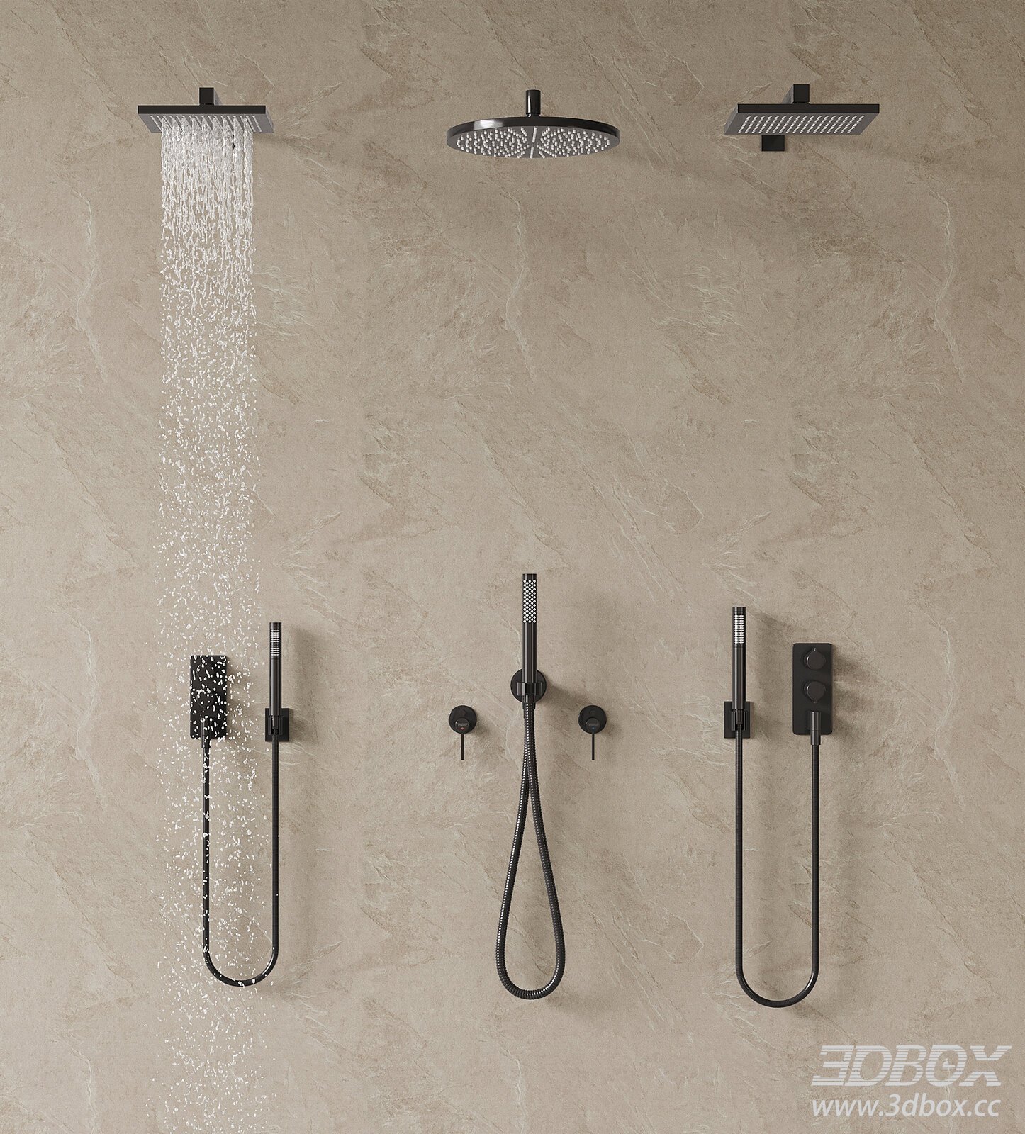 Modern Bathroom Shower Faucet Set 3D model - thumbnail 1