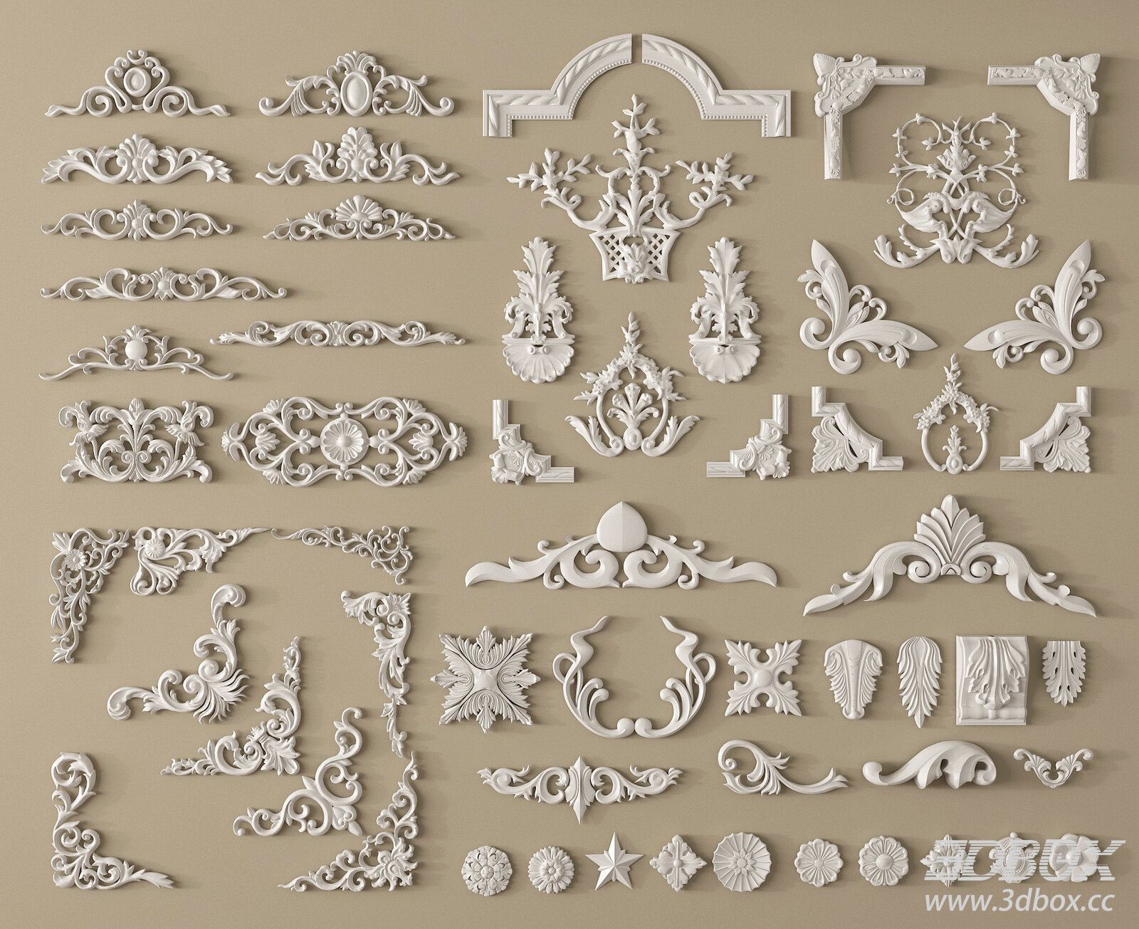 Ornate Decorative Plaster Set 3D model - thumbnail 1