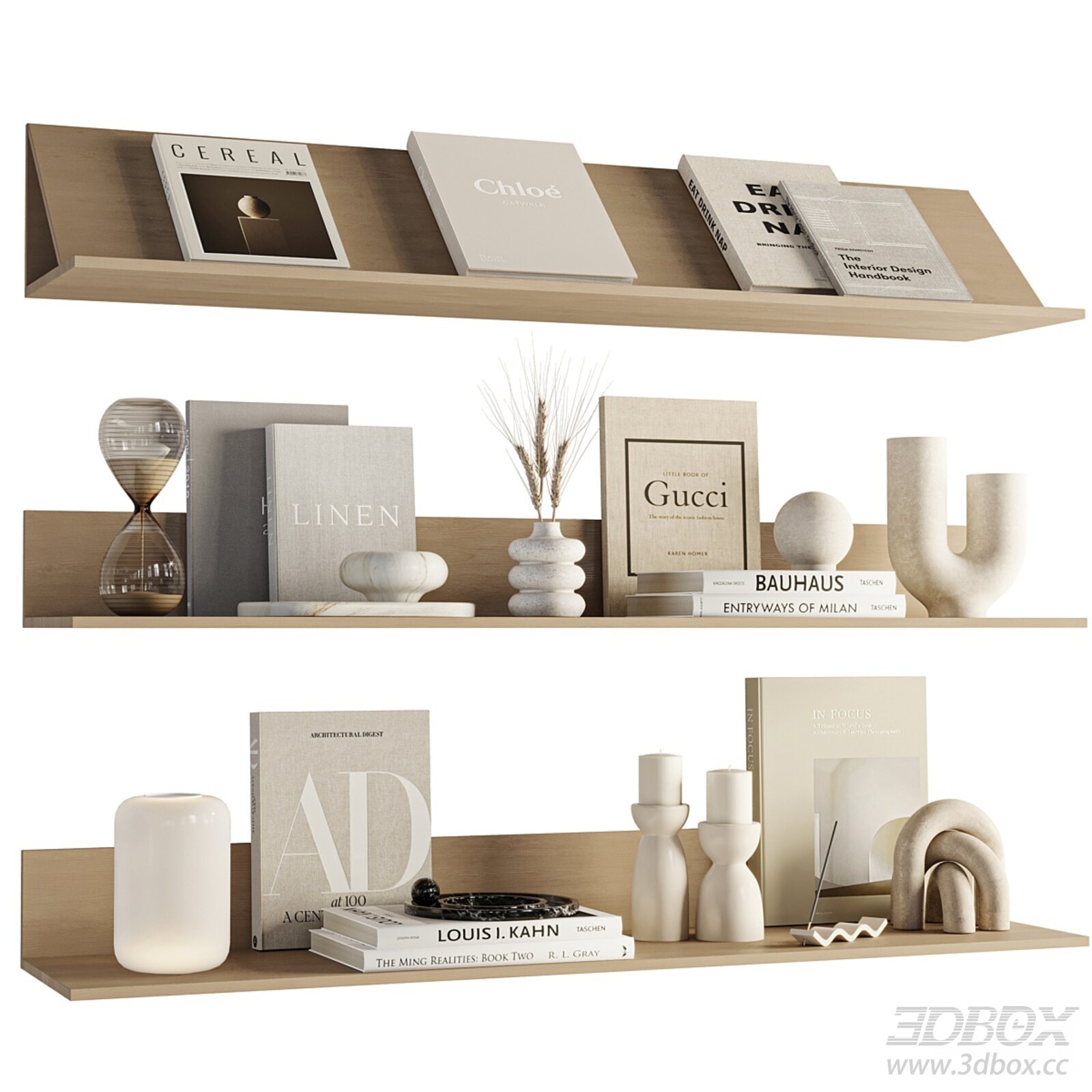 Wooden Shelf with Books and Decorations 3D model - thumbnail 1