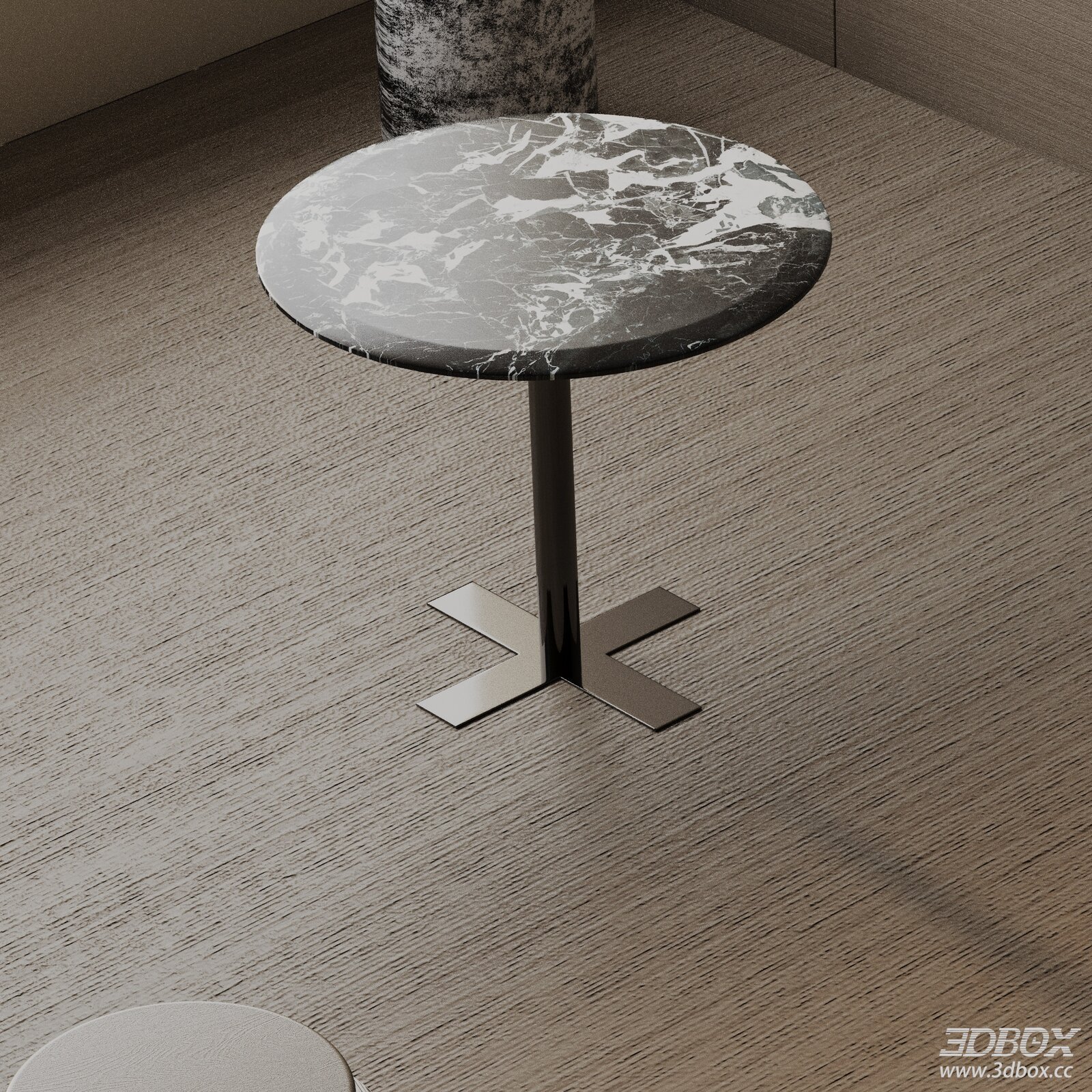 Modern Marble Side Table with Metal Base 3D model - front view