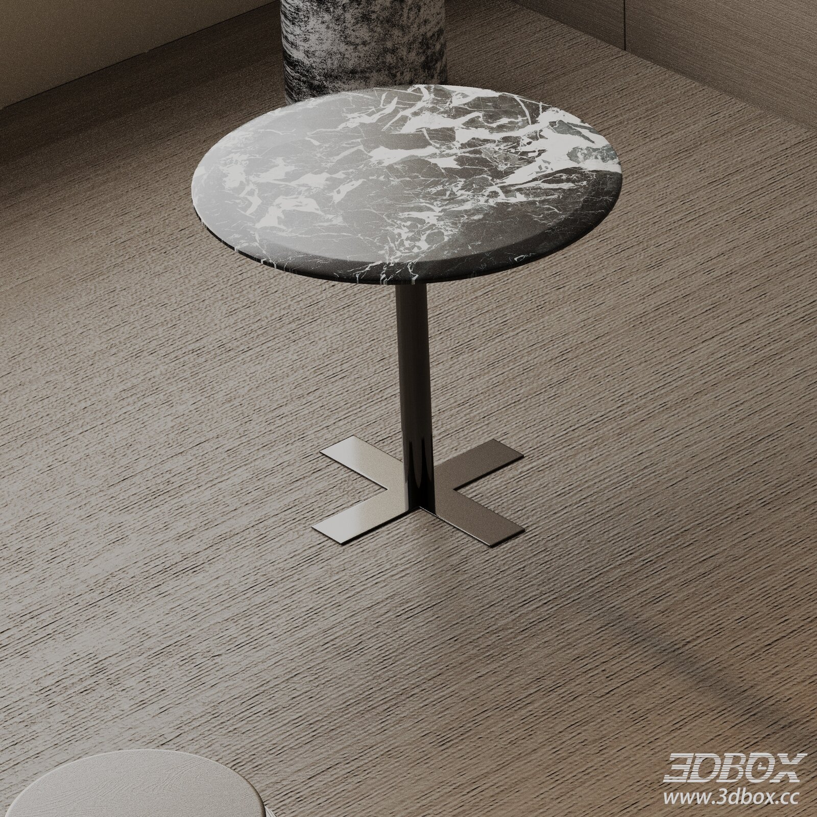 Modern Marble Side Table with Metal Base 3D model - thumbnail 1