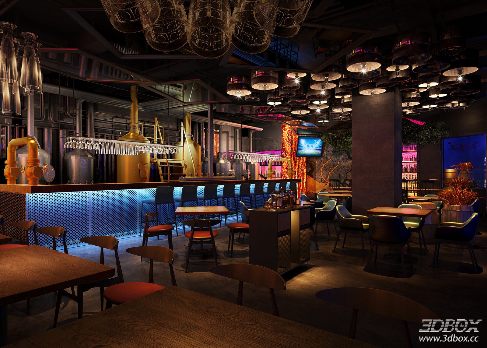 Modern Restaurant and Coffee Shop Interior 3D model - front view