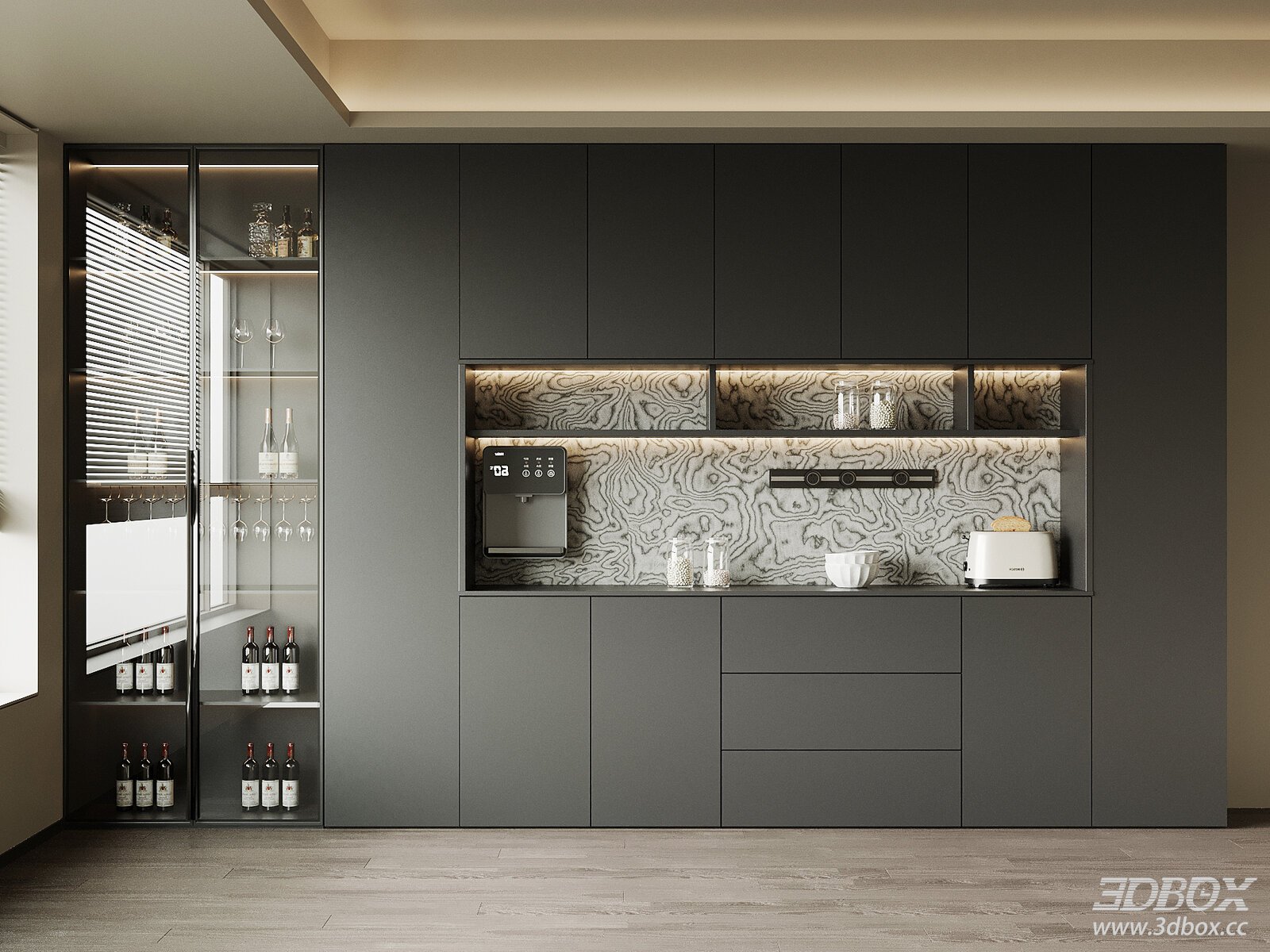 Modern Kitchen Cabinet Interior 3D model - front view