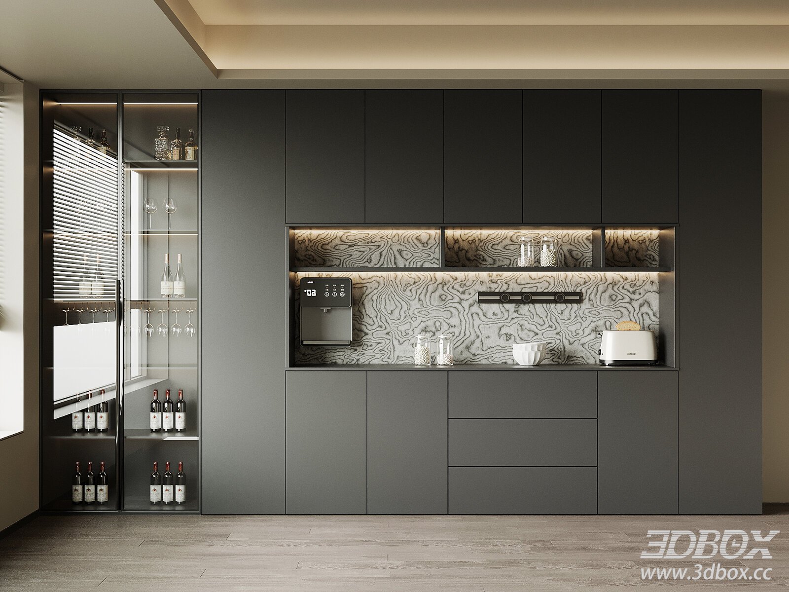 Modern Kitchen Cabinet Interior 3D model - thumbnail 1