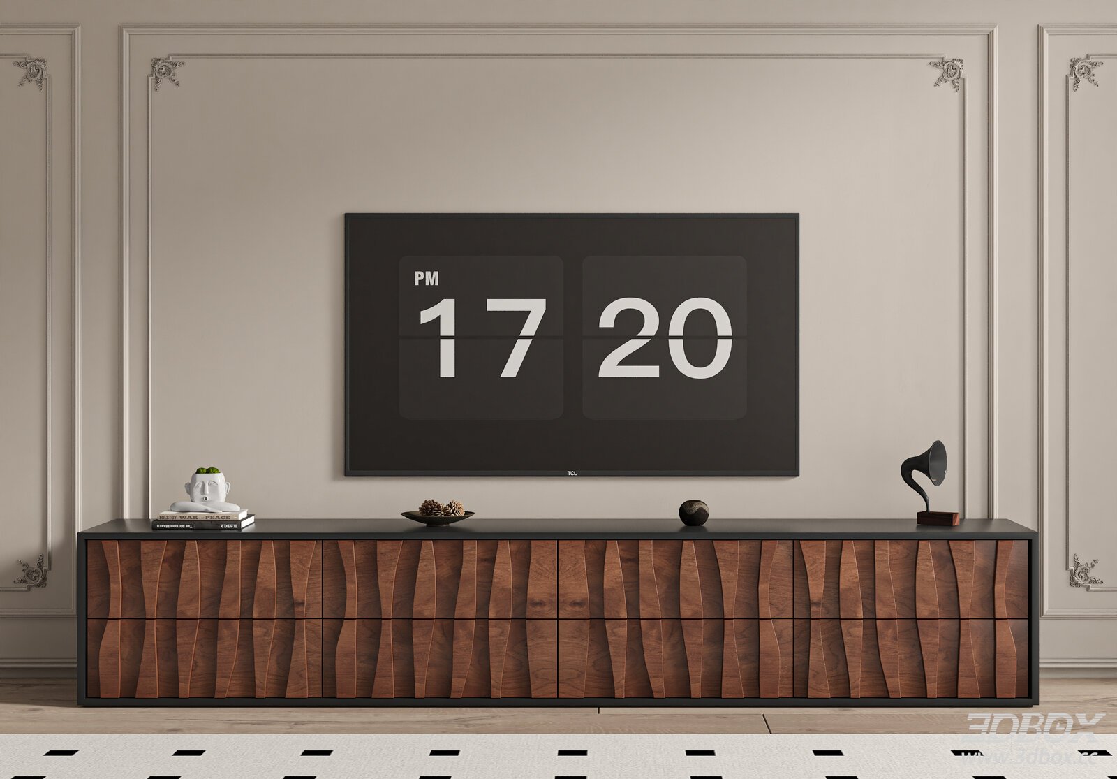 Modern Wooden TV Wall Console 3D model - front view