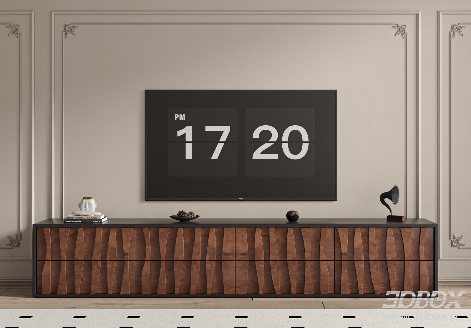 Modern Wooden TV Wall Console 3D model - thumbnail 1