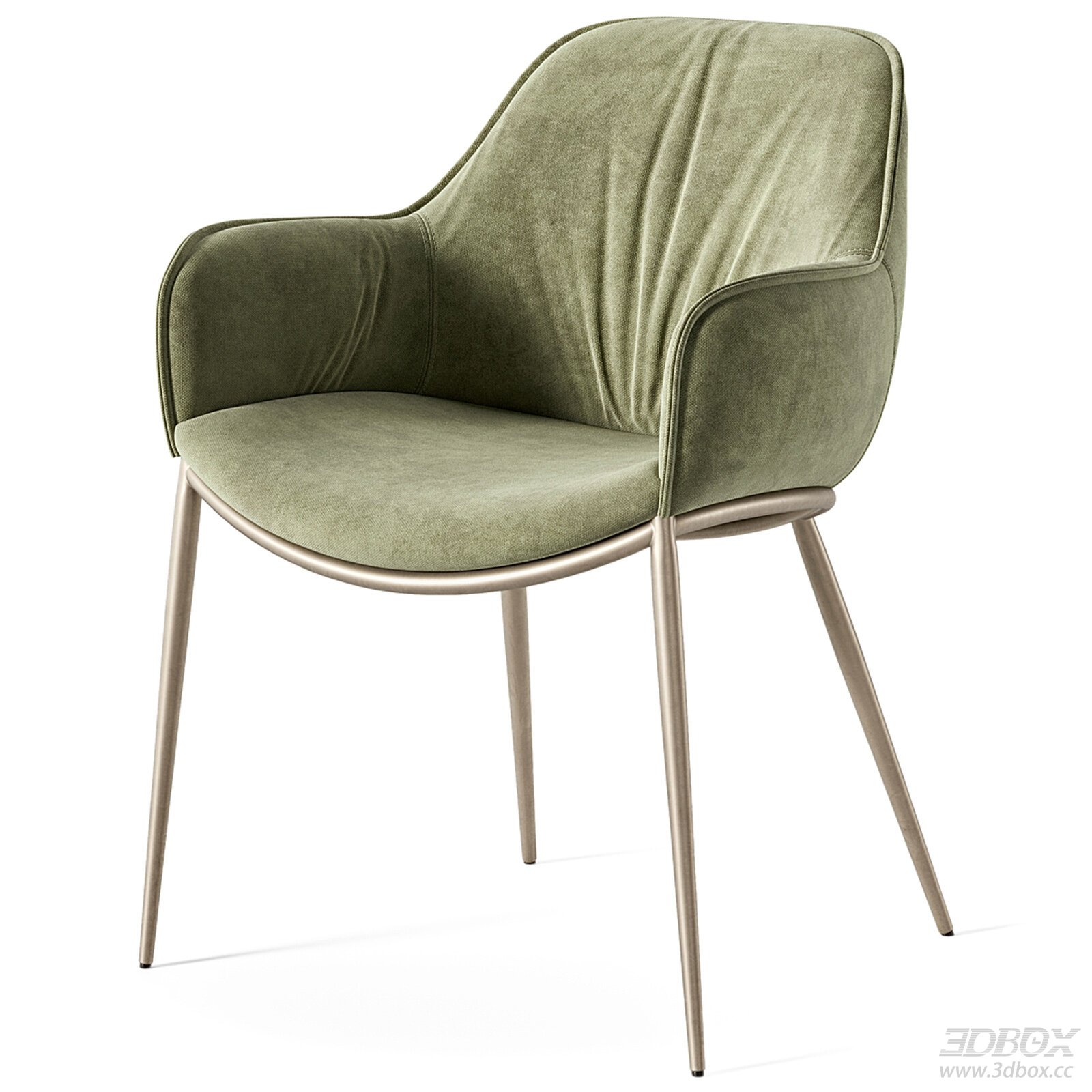 Modern Velvet Armchair with Metal Legs 3D model - front view