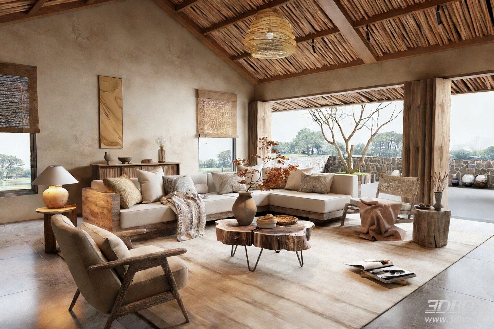 Modern Living Room with Sofa Set 3D model - thumbnail 1