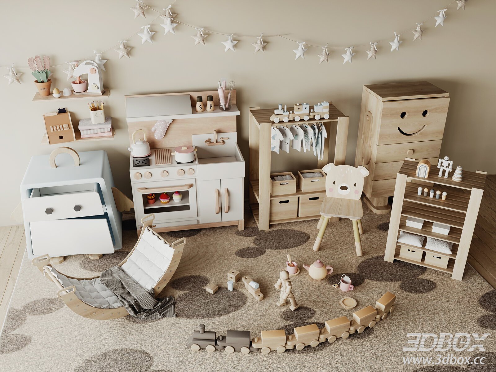 Children's Furniture Set with Toys 3D model - thumbnail 1