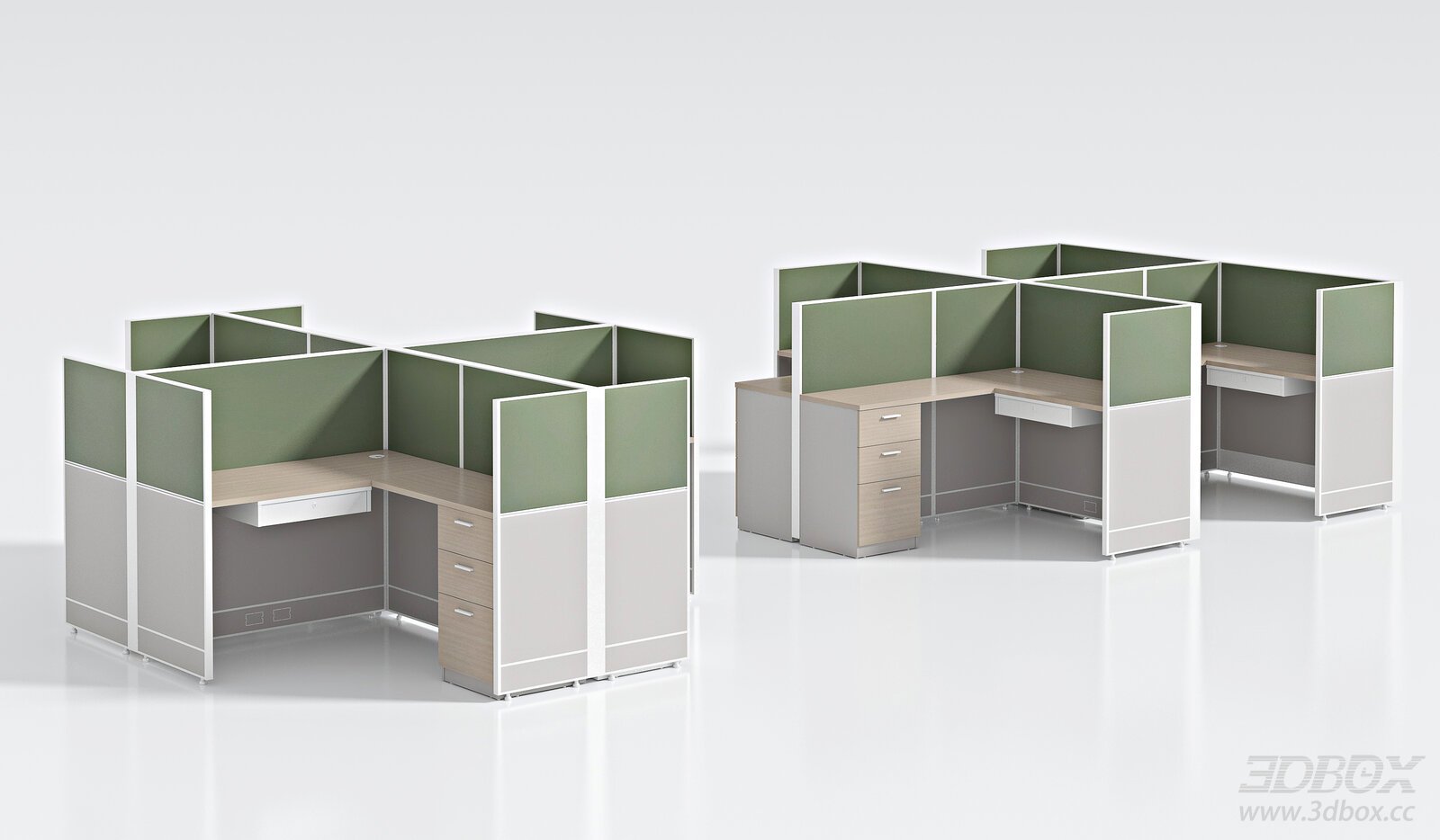 Modern Office Cubicles Workstation 3D model - front view