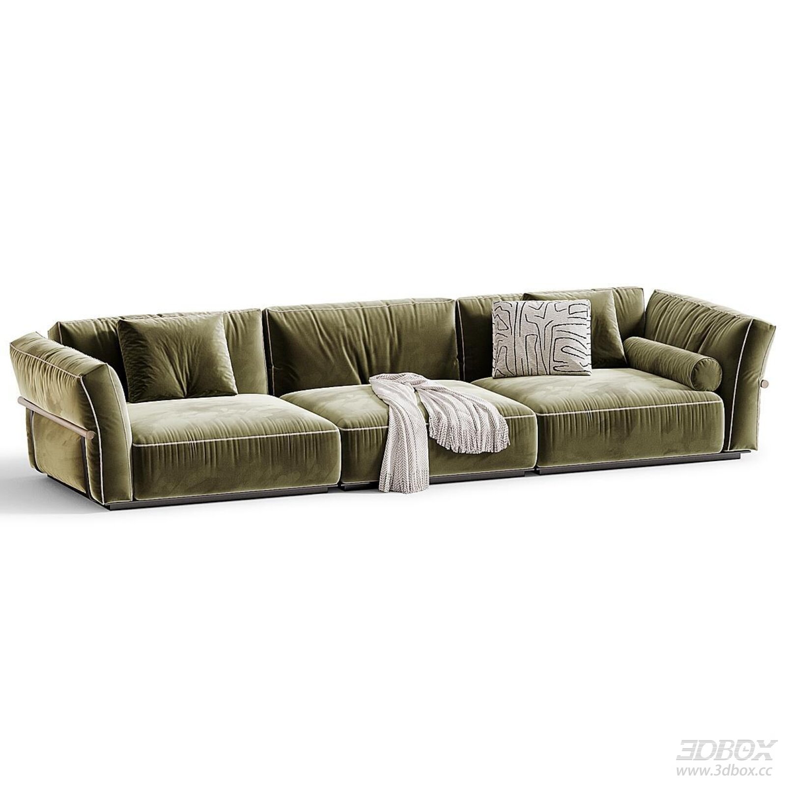 Modern Velvet Sofa Set with Pillows and Throw 3D model - front view