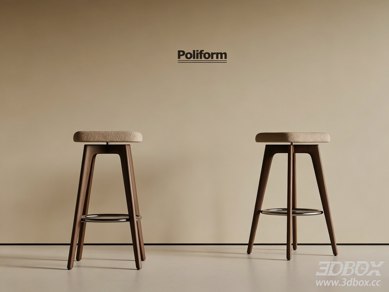 Modern Wooden Fabric Stools 3D model - thumbnail 1