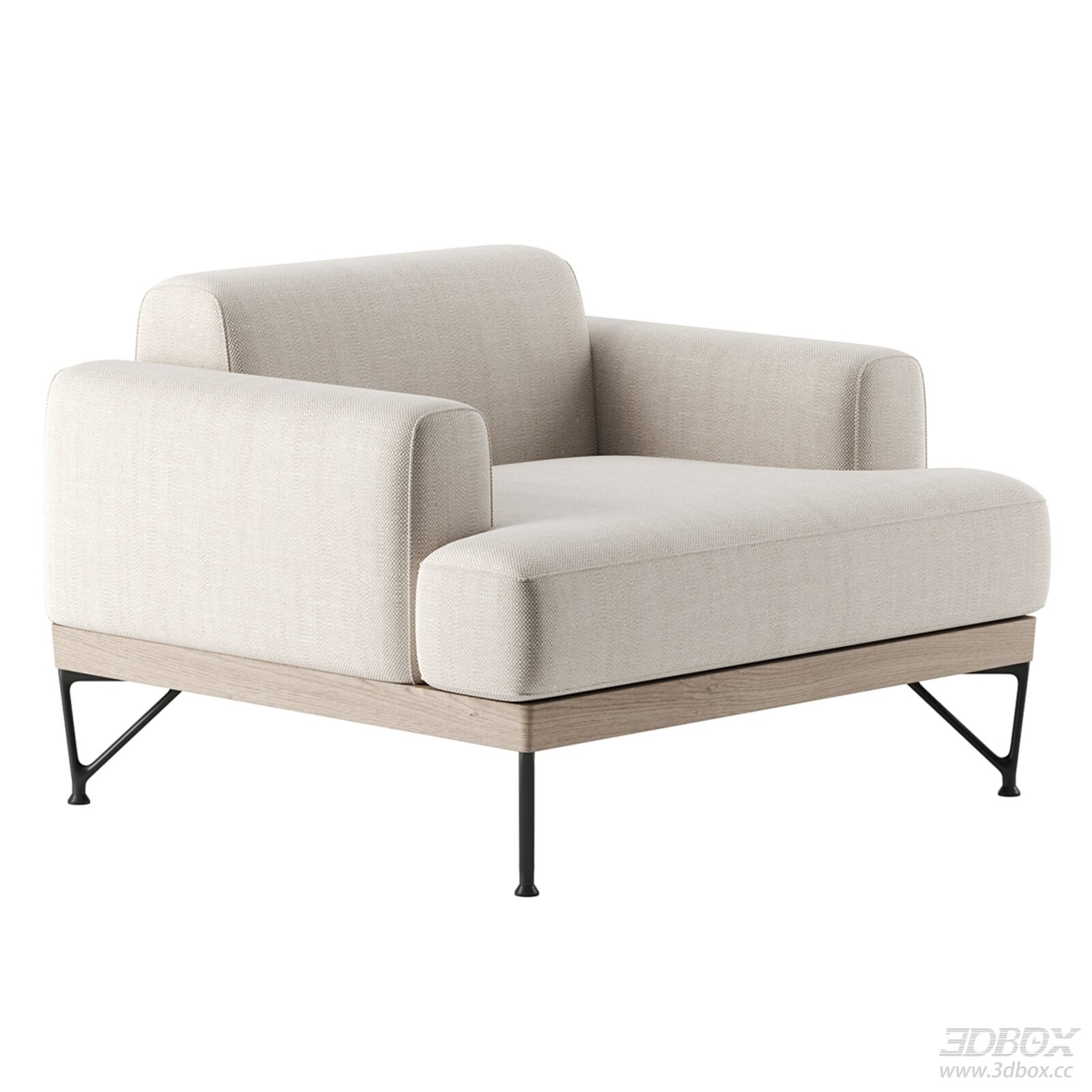 Modern Single Fabric Sofa 3D model - thumbnail 1