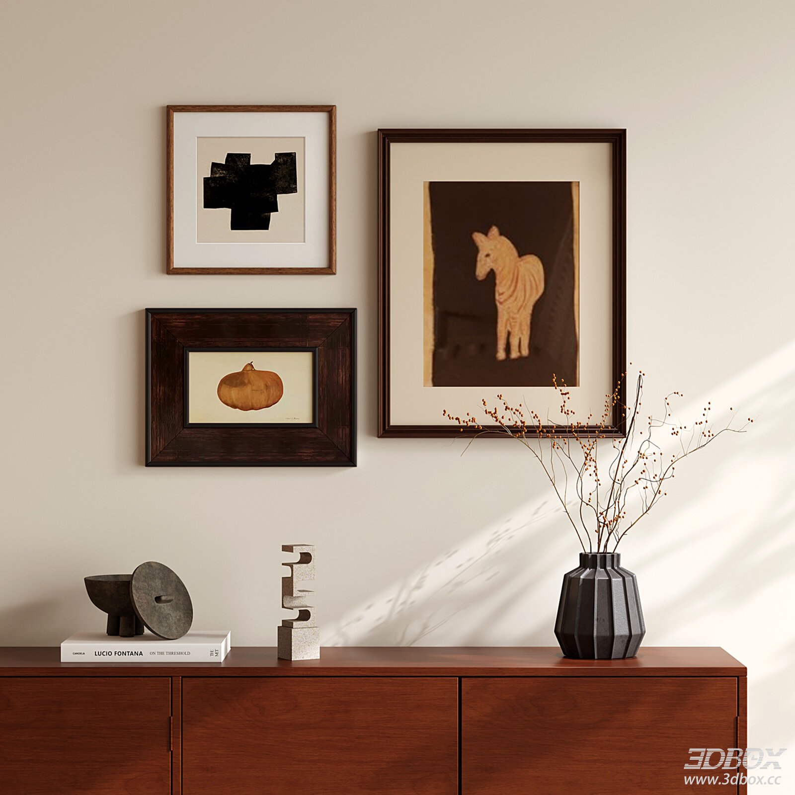Modern Sideboard with Decorative Items 3D model - front view