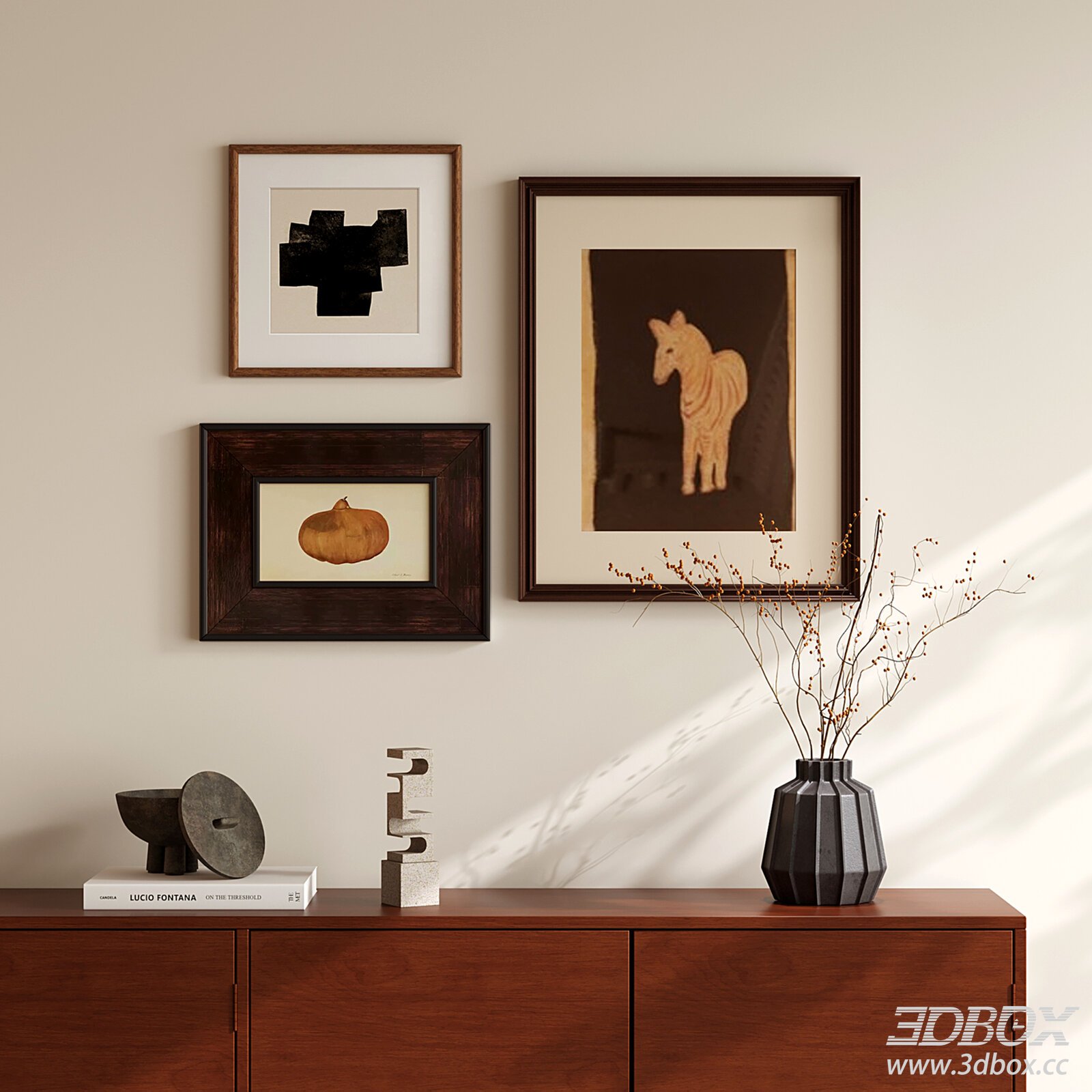 Modern Sideboard with Decorative Items 3D model - thumbnail 1