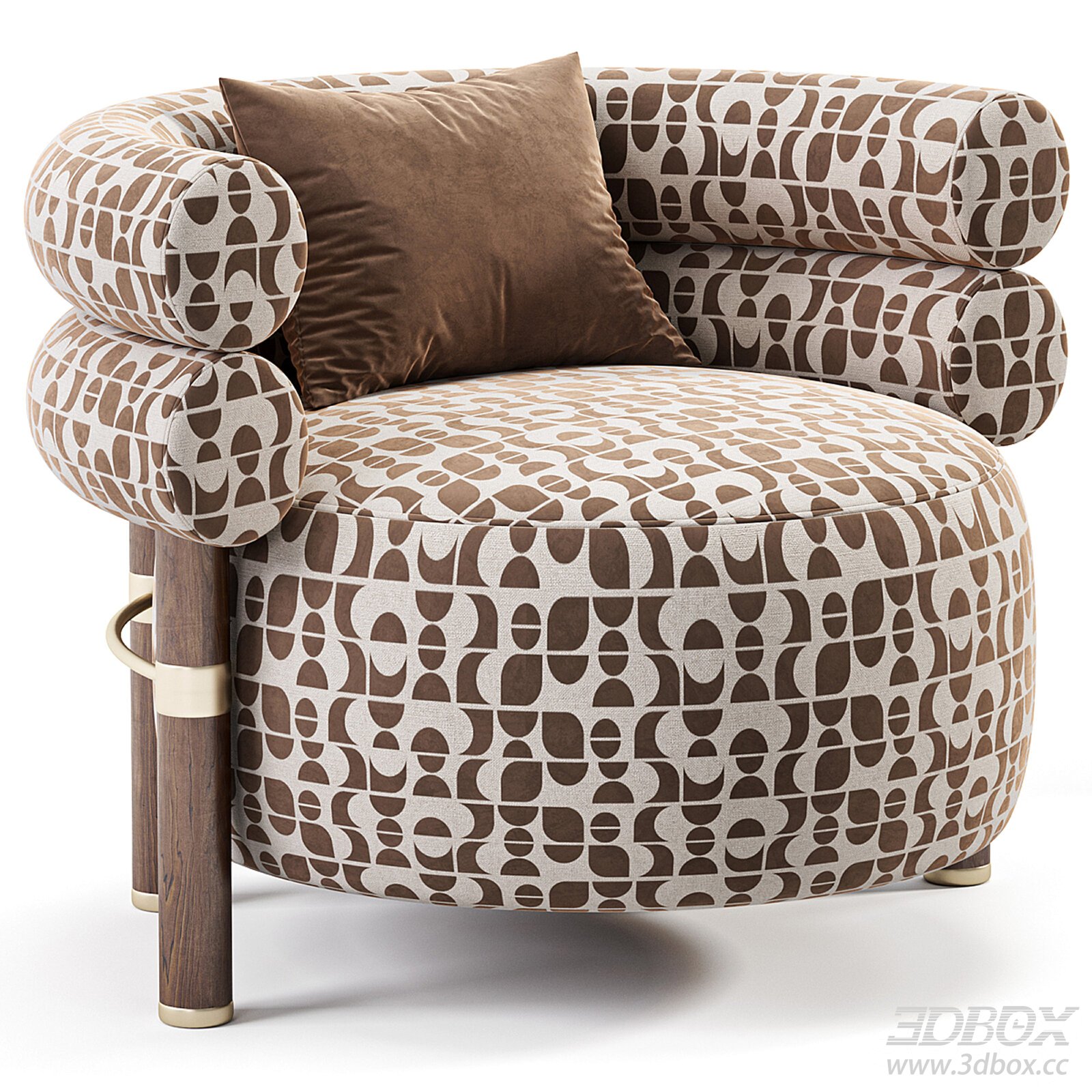 Modern Fabric Armchair with Curved Design 3D model - thumbnail 1