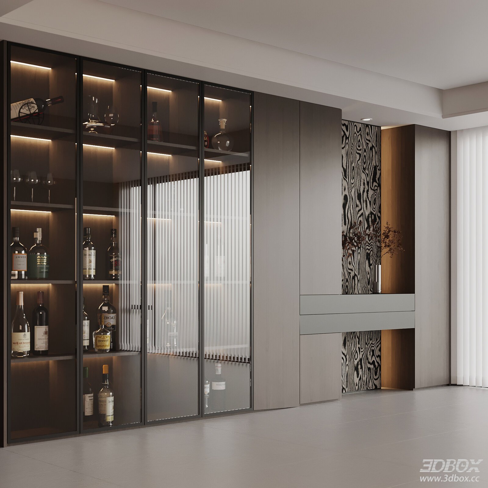 Modern Wine Cabinet with Glass and Metal Elements 3D model - front view