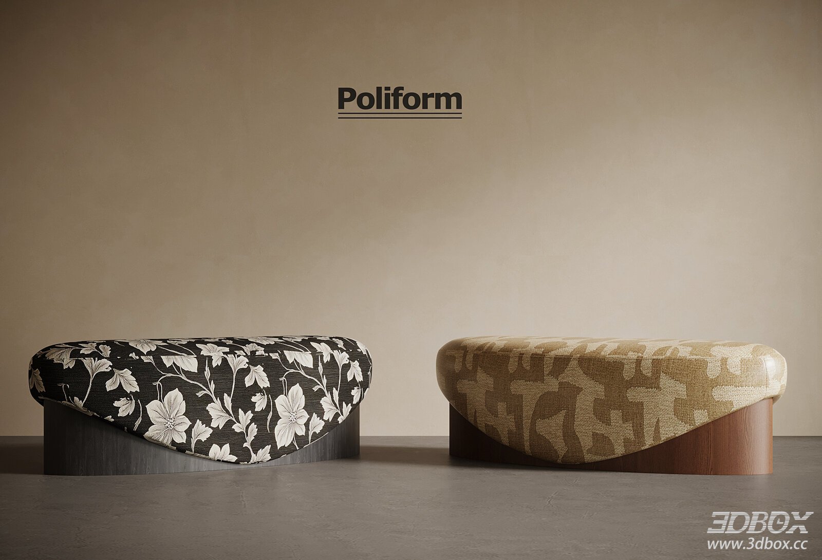 Patterned Fabric Ottomans 3D model - thumbnail 1