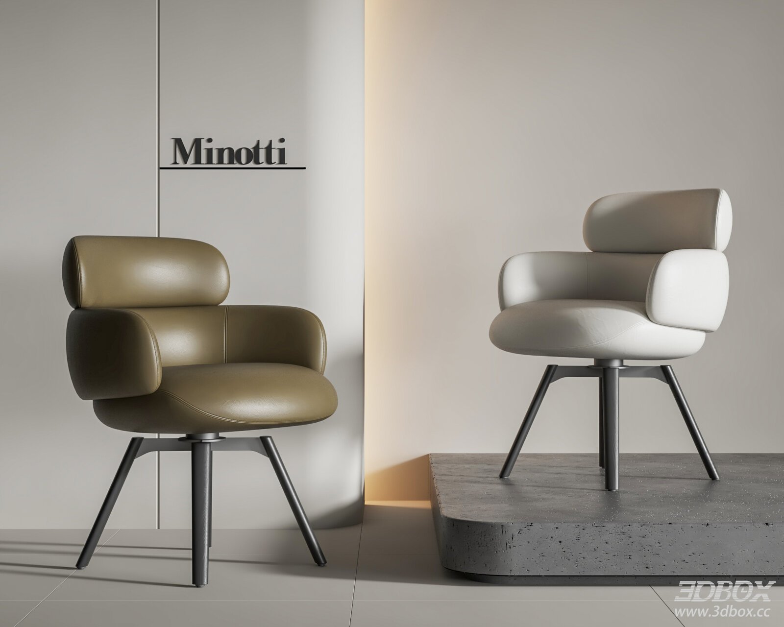 Modern Leather Armchairs by Minotti 3D model - front view