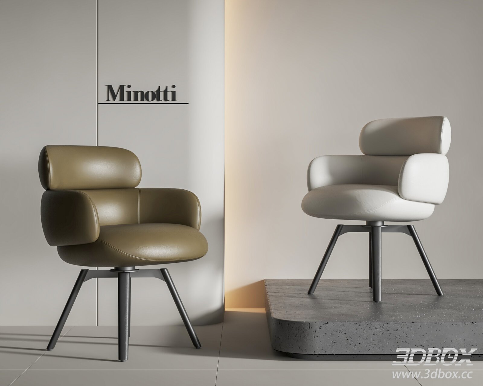 Modern Leather Armchairs by Minotti 3D model - thumbnail 1