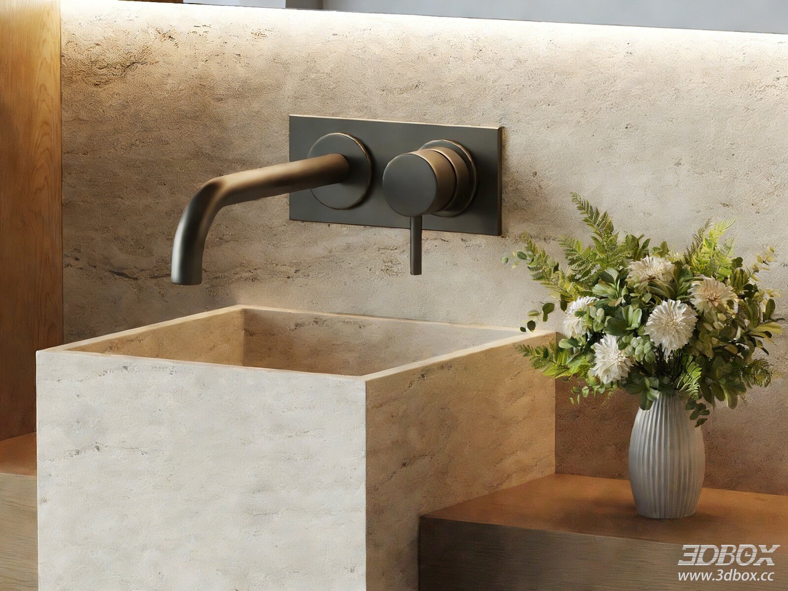 Modern Bathroom Faucet with Floral Decoration 3D model - front view