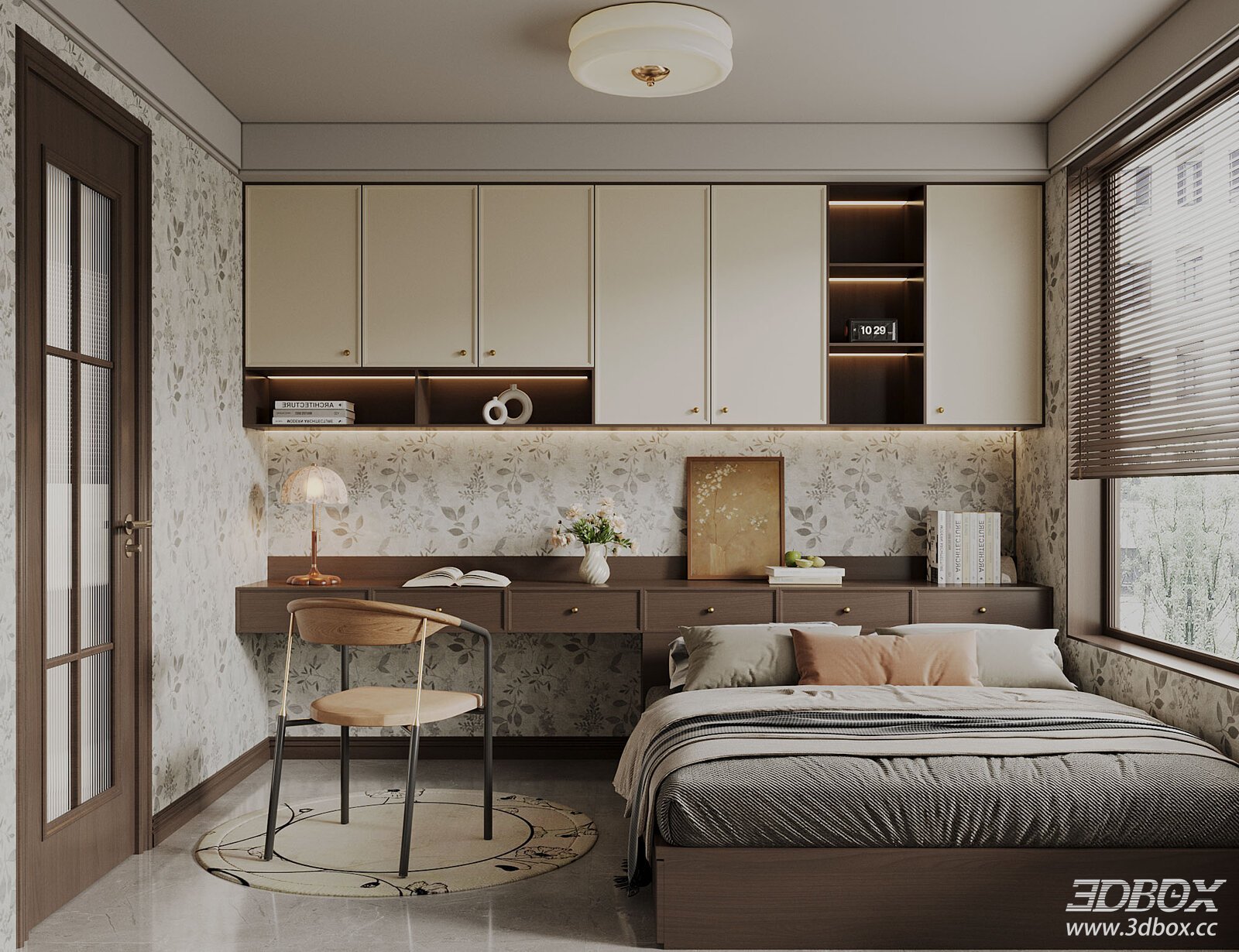 Modern Minimalist Bedroom Interior Design 3D model - front view