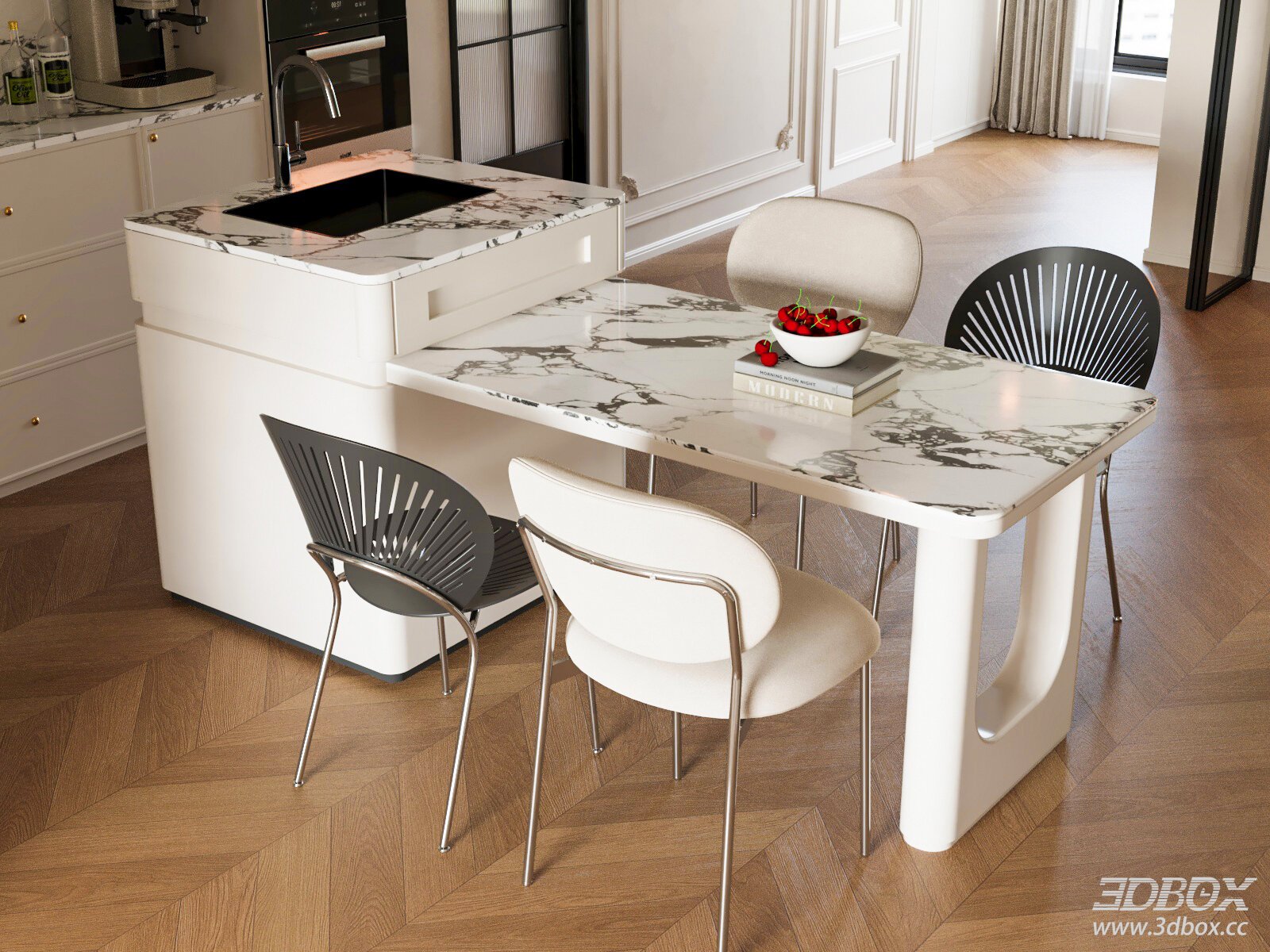 Modern Kitchen and Dining Room Interior Design 3D model - front view