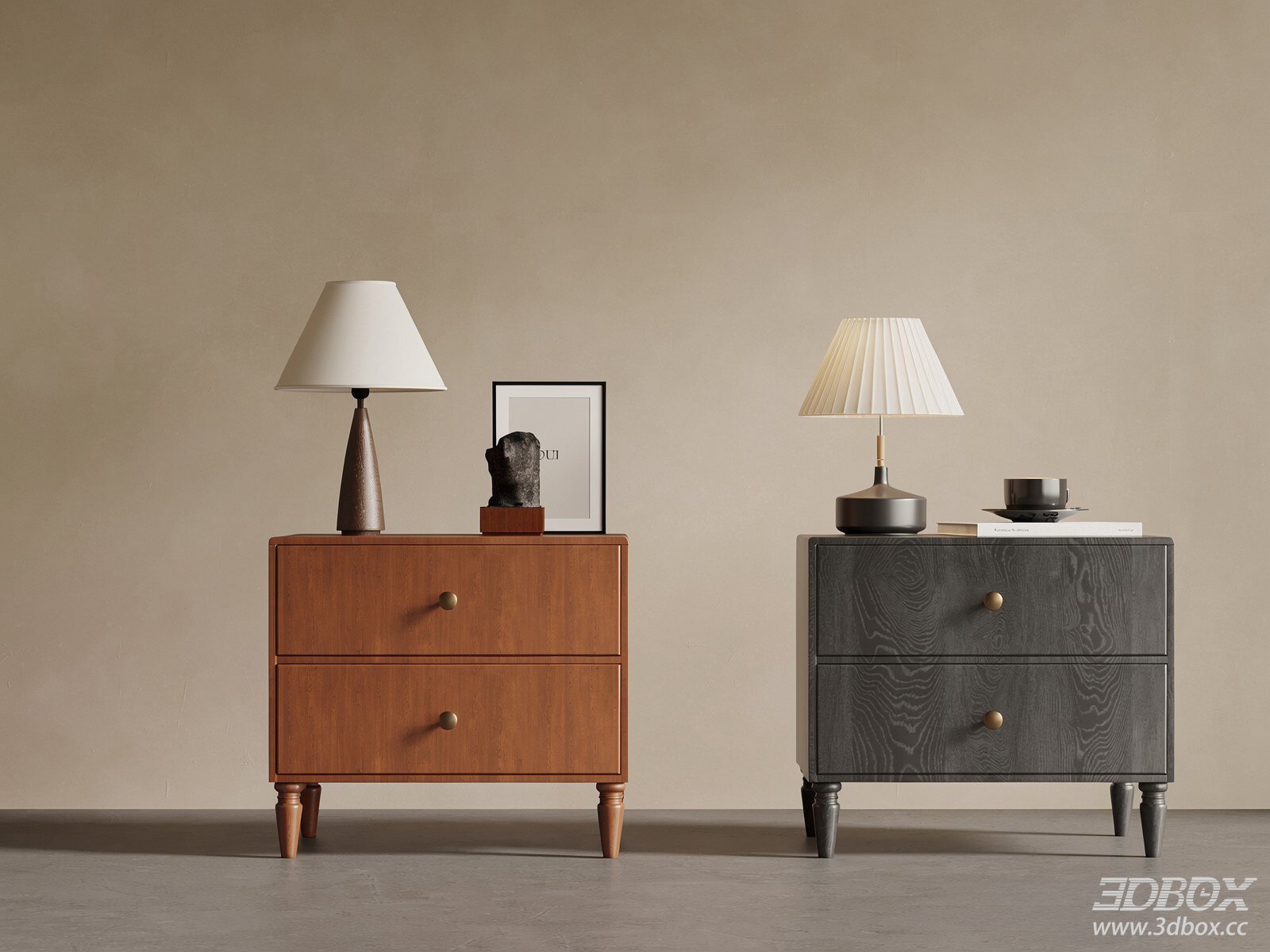 Modern Bedside Tables 3D model - thumbnail 1