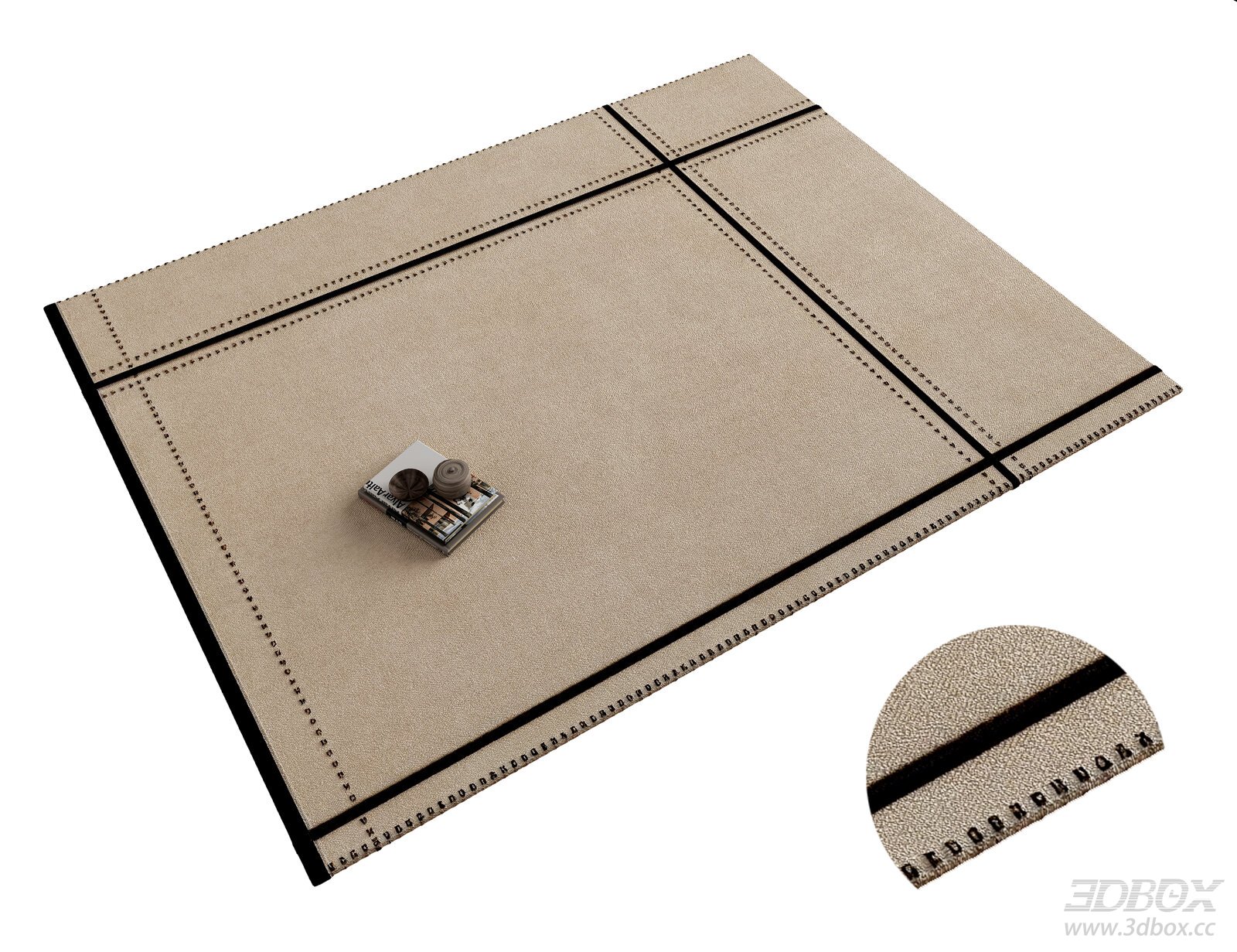 Vintage - style Living Room Carpet 3D model - thumbnail 1