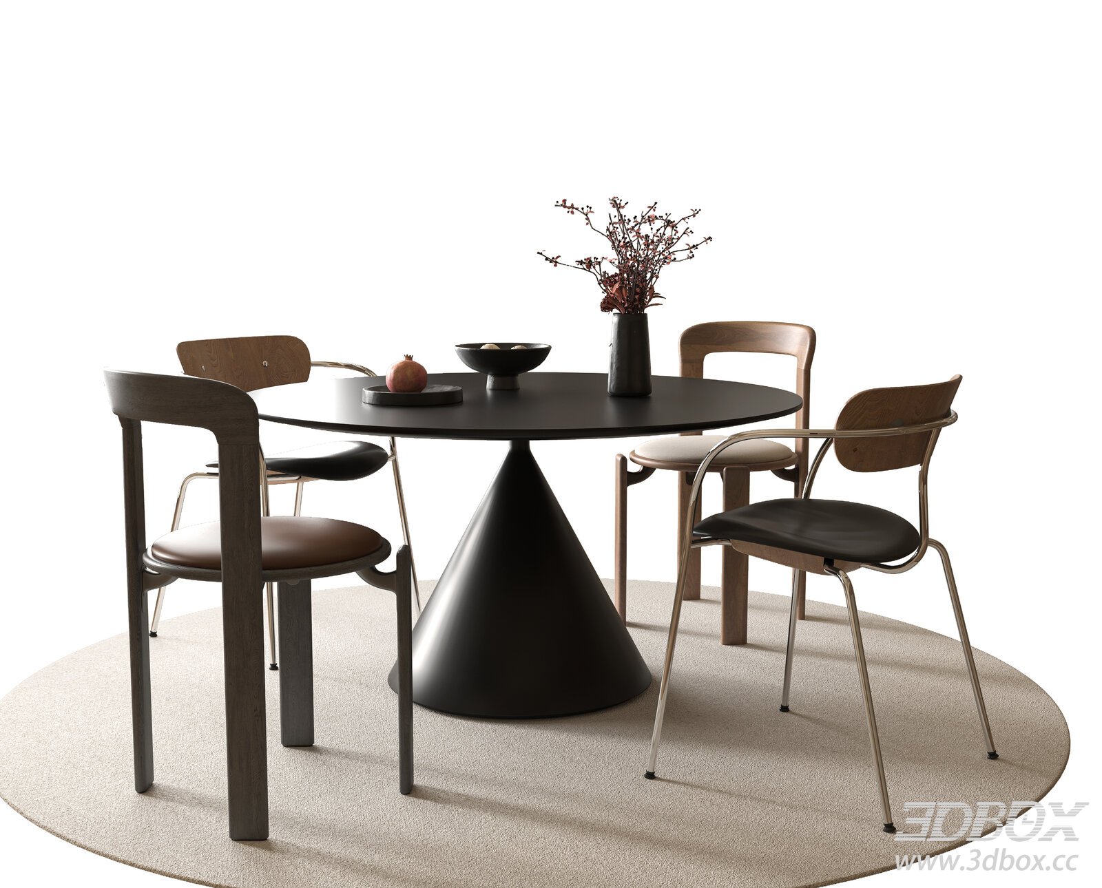 Modern Round Dining Table and Chairs 3D model - thumbnail 1