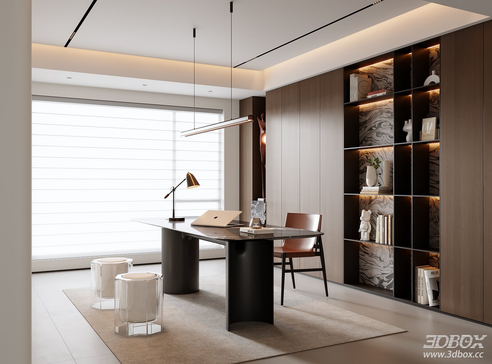 Modern Italian - style Study Room 3D model - front view