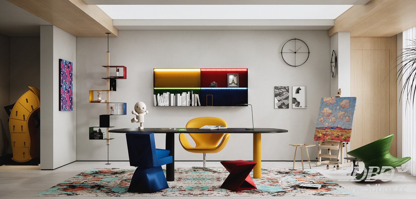 Modern Memphis Style Office Room 3D model - thumbnail 1