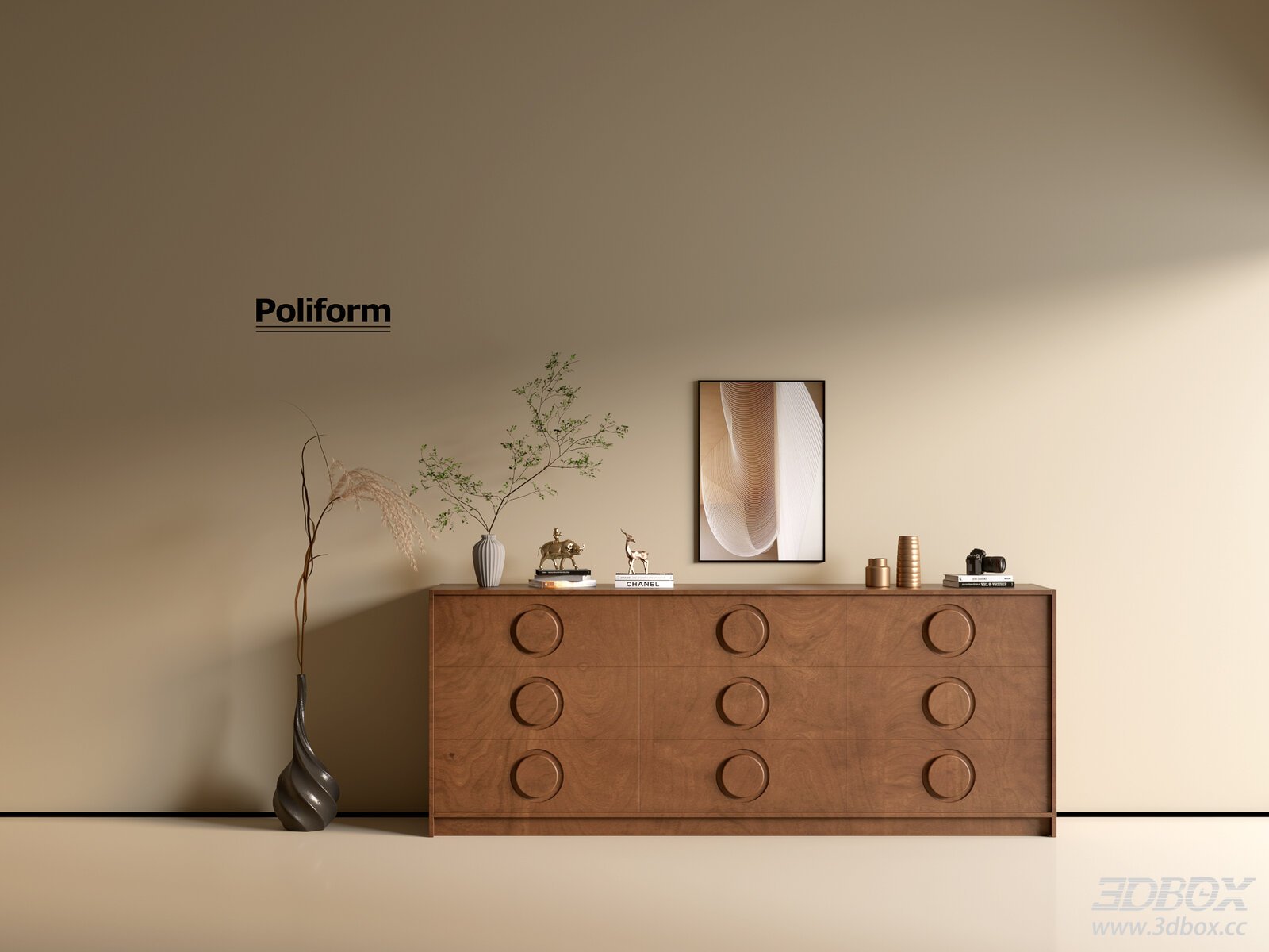 Modern Wooden Sideboard in Minimalist Style 3D model - front view
