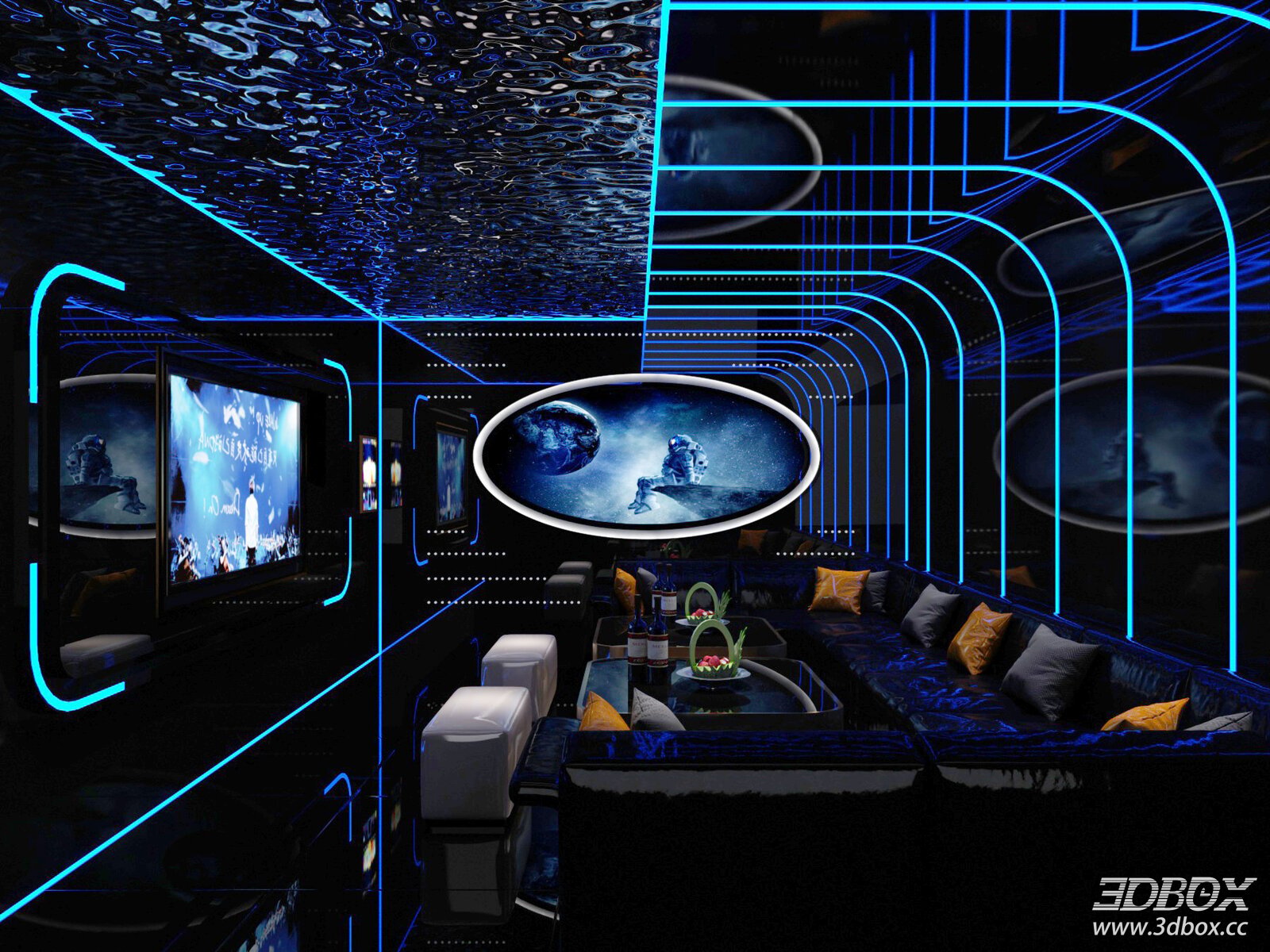 Modern Tech - Style KTV Room 3D model - front view