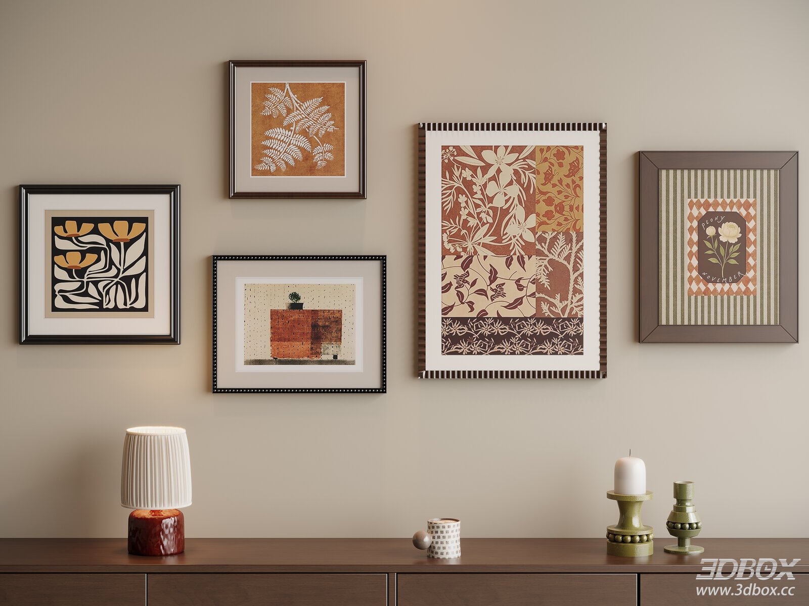 Vintage - style Framed Artwork Set 3D model - front view