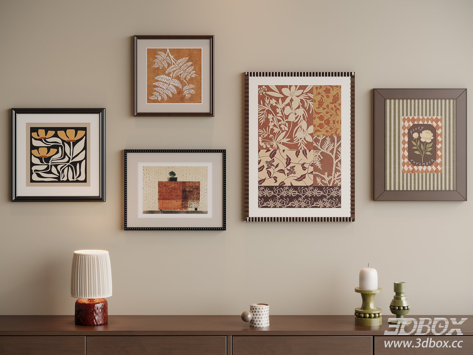 Vintage - style Framed Artwork Set 3D model - thumbnail 1