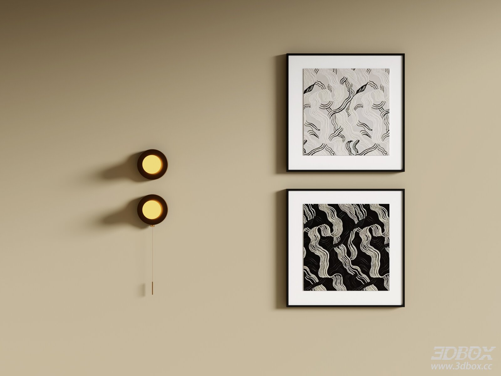 Abstract Black - White Framed Artwork 3D model - front view
