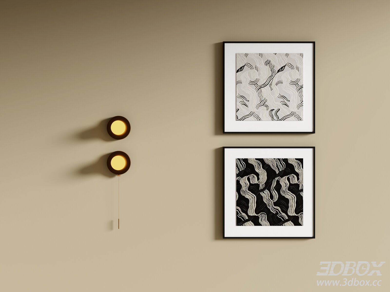 Abstract Black - White Framed Artwork 3D model - thumbnail 1