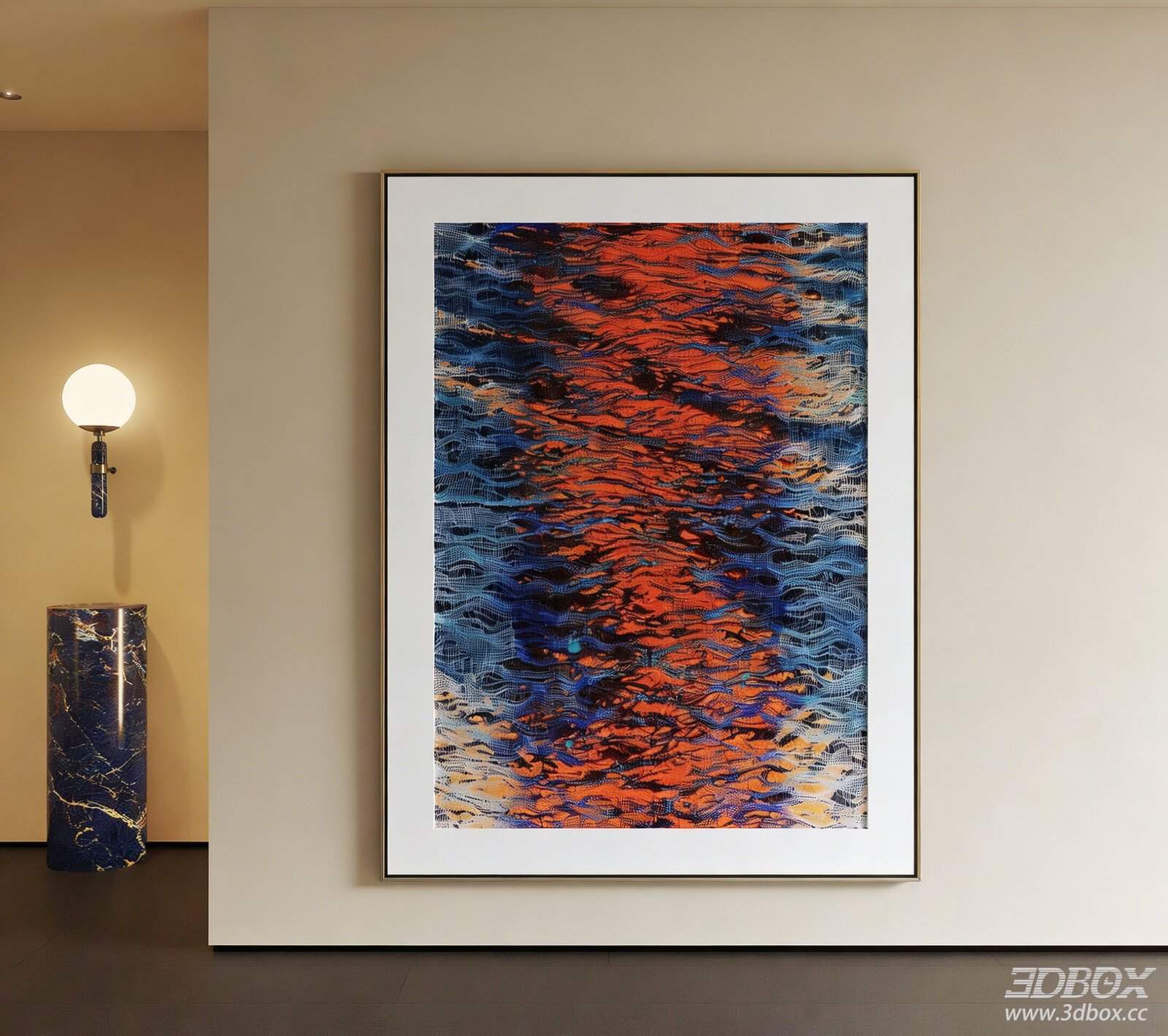 Italian Luxury Abstract Painting with Frame 3D model - front view
